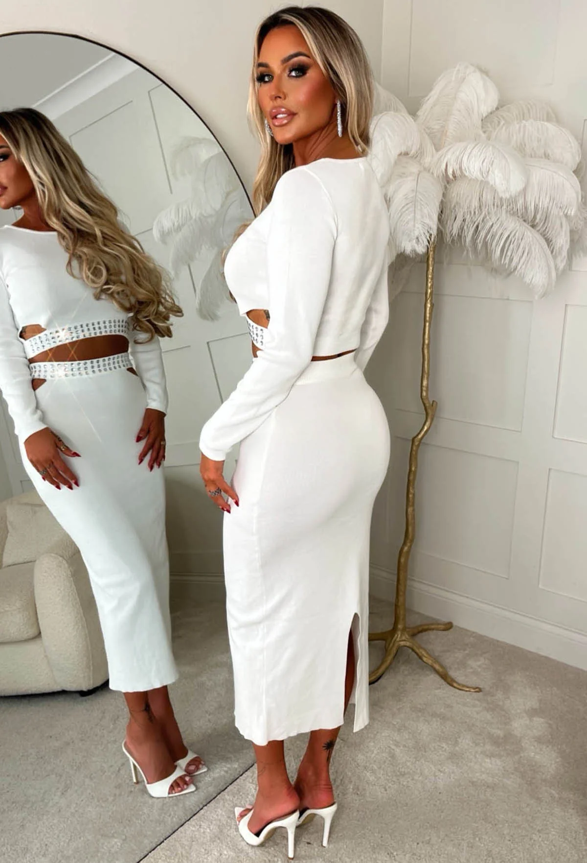 Shine So Bright White Knitted Embellished Co-ord Set - Image 2
