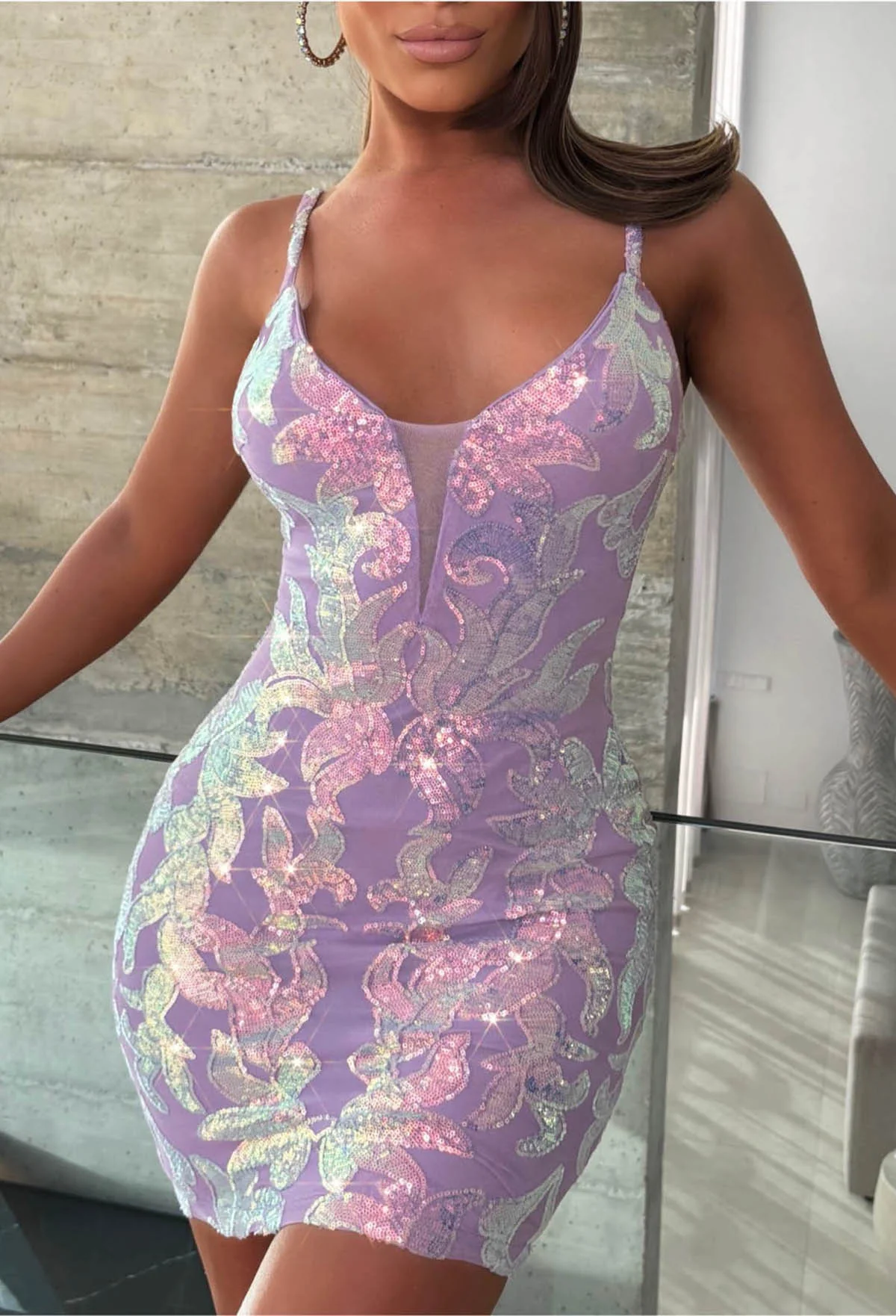 Showstopper Chic Lilac Sequin Embellished Midi Dress - Image 4