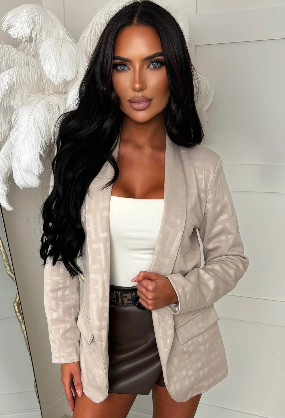 Signature Style Cream Monogram Print Blazer