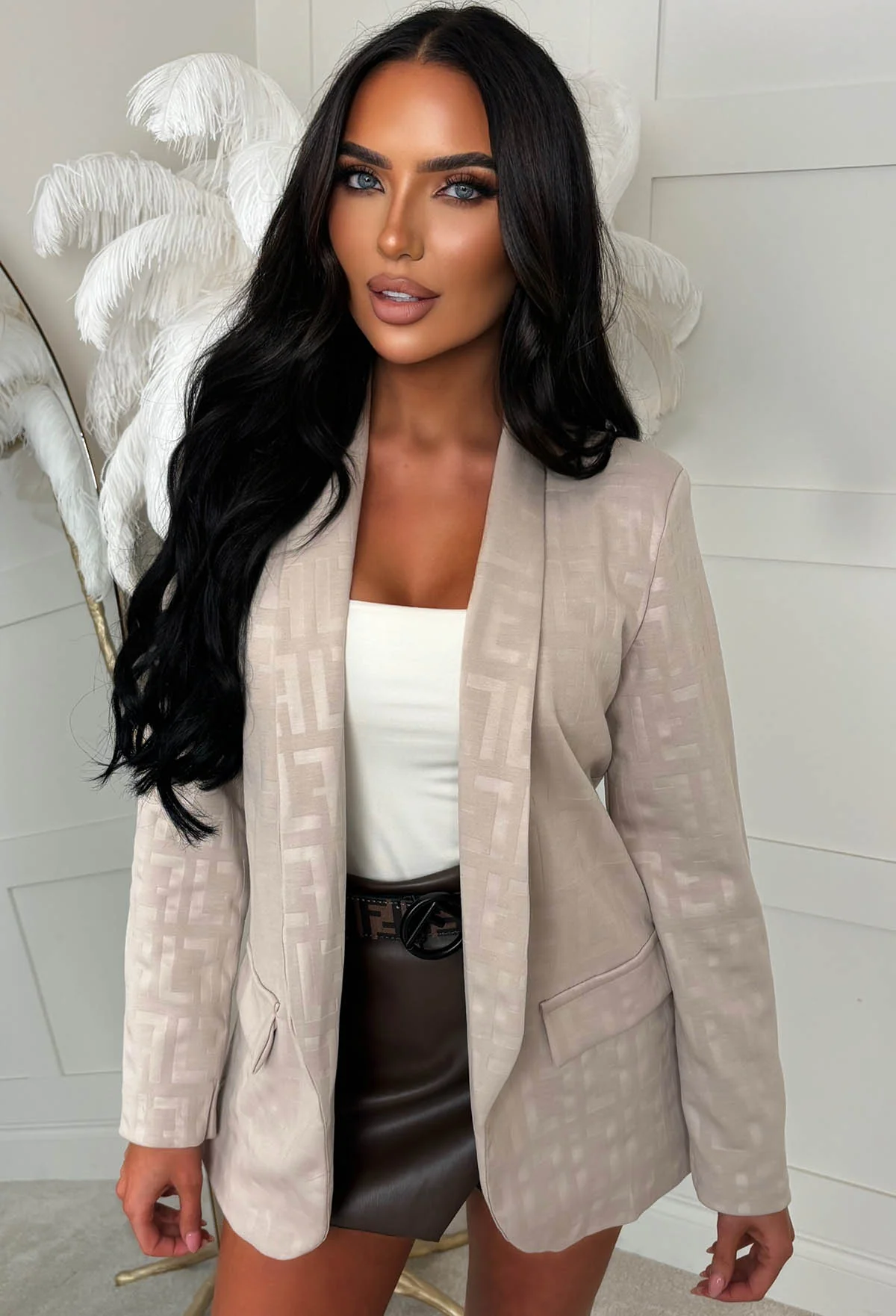 Signature Style Cream Monogram Print Blazer - Image 4