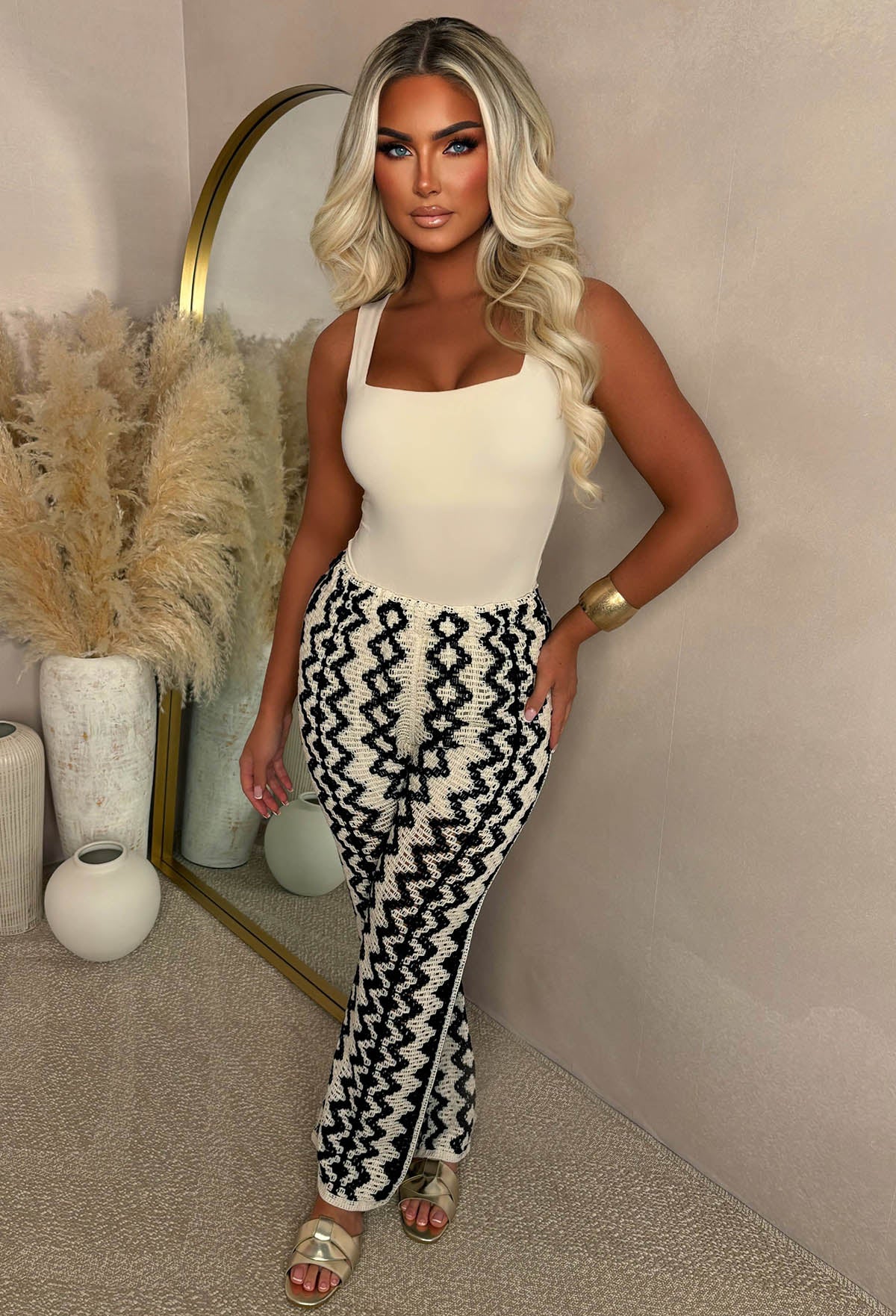 Silver Nights Monochrome Crochet Stretch Waistband Trousers - Image 2