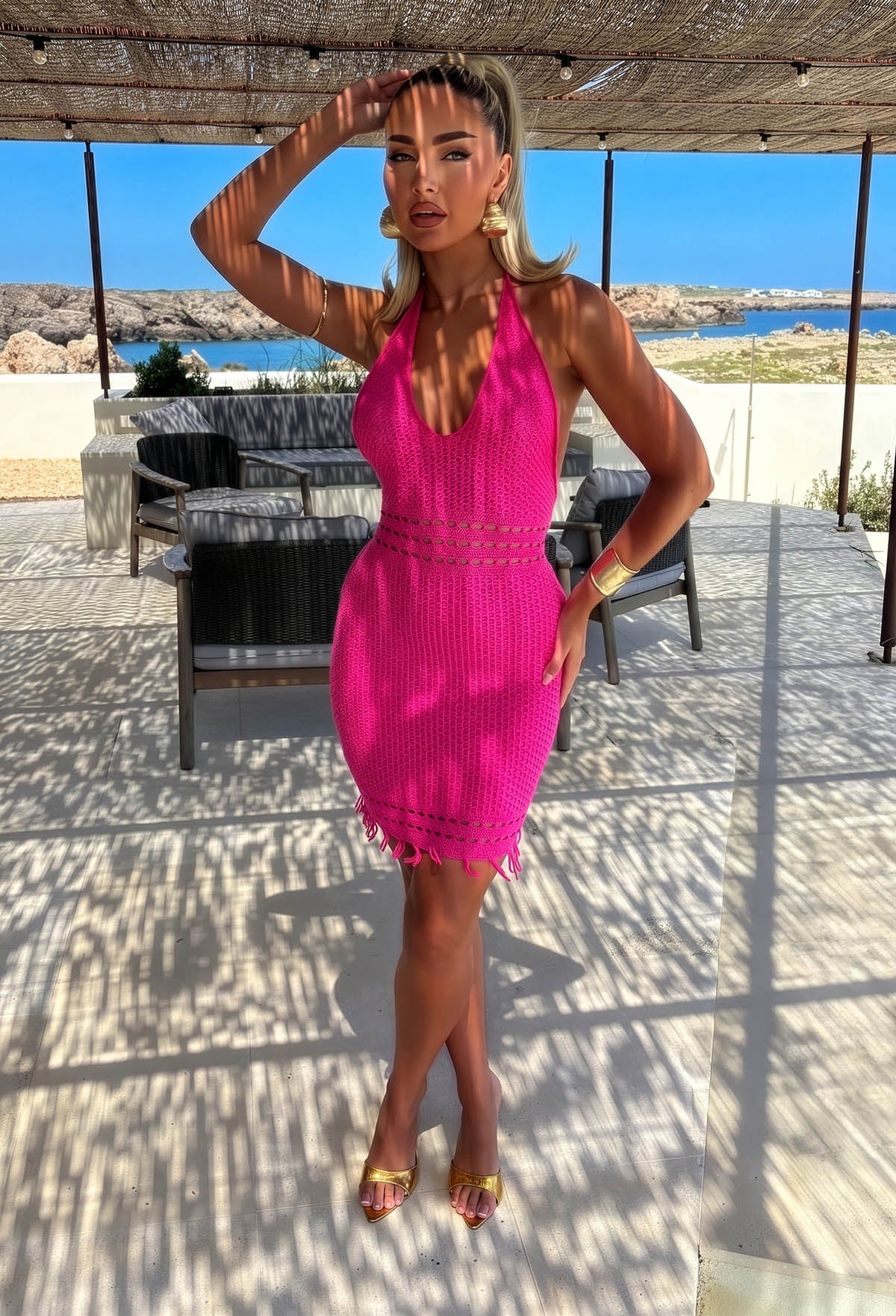 Siren Sounds Hot Pink Crochet Mini Dress - Image 3