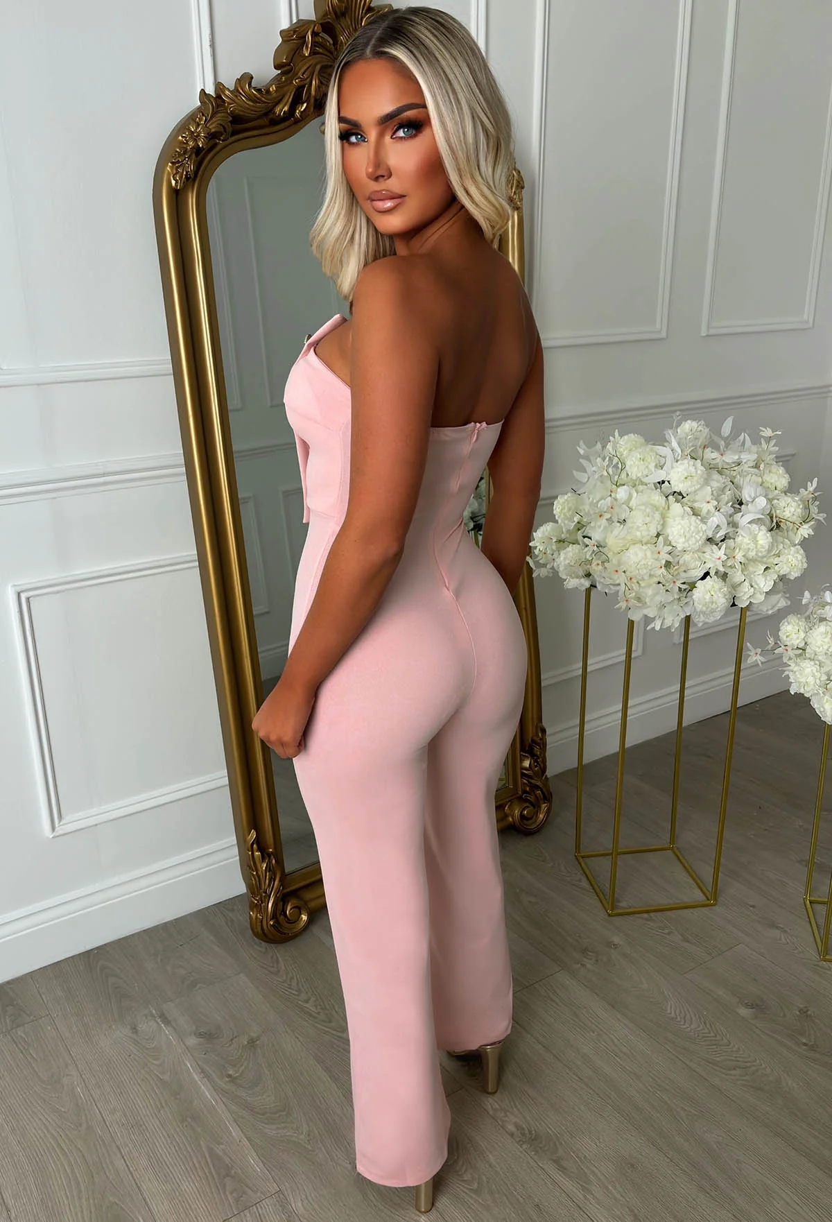 Slay Bae Pink Button Bandeau Jumpsuit - Image 3