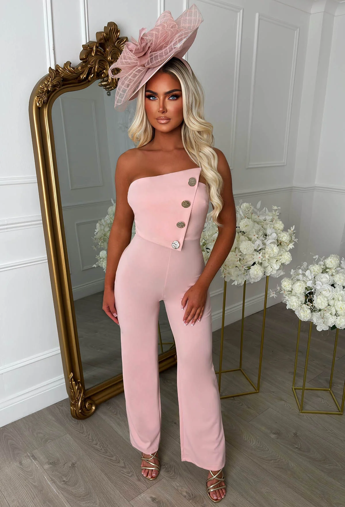 Slay Bae Pink Button Bandeau Jumpsuit - Image 4