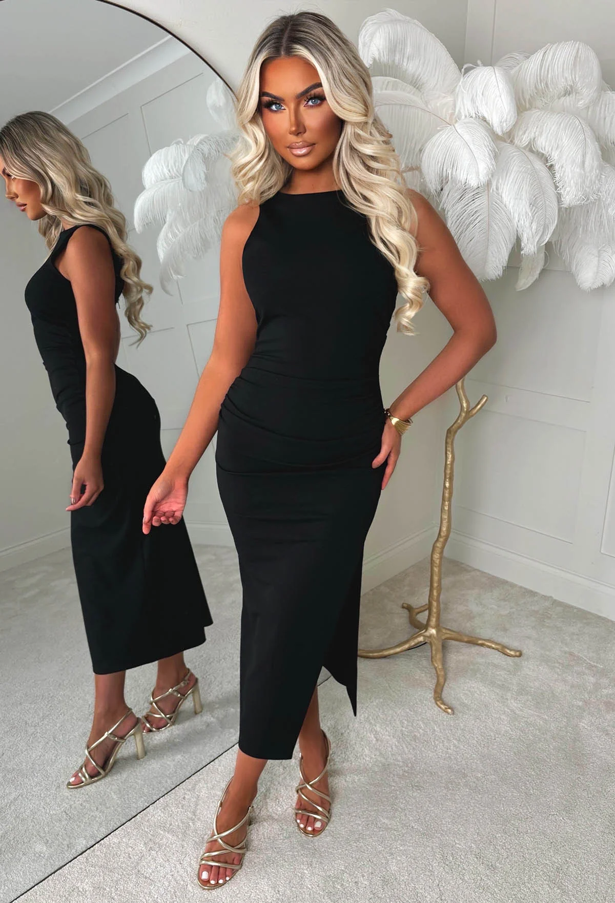Slay Era Black Side Split Slash Neck Dress - Image 3