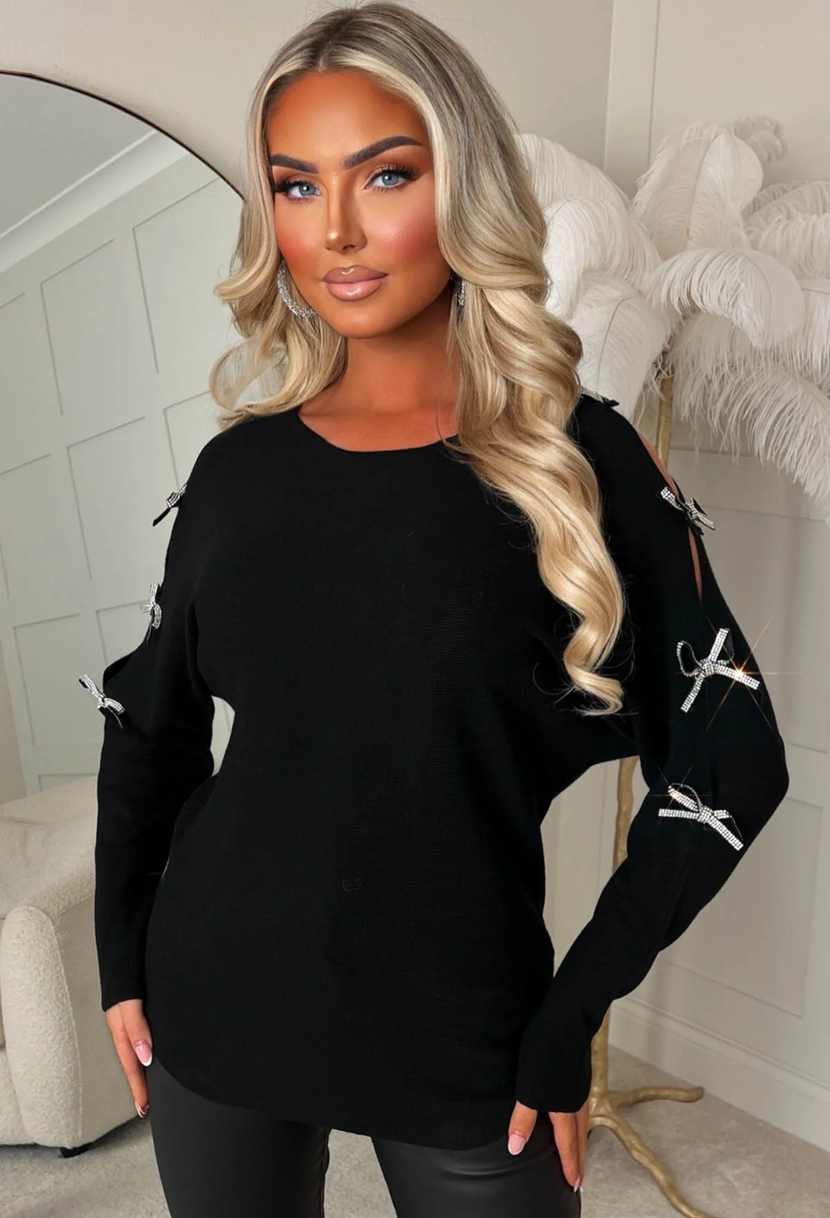 Slay Season Black Diamante Bow Jumper - Image 2