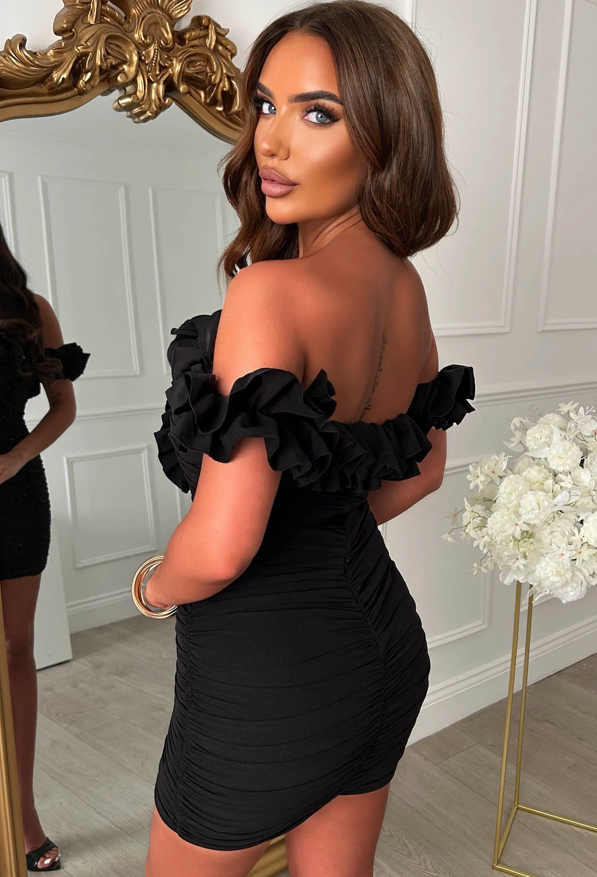 Slaycation Sweetie Black Ruffle Detail Mini Dress - Image 3
