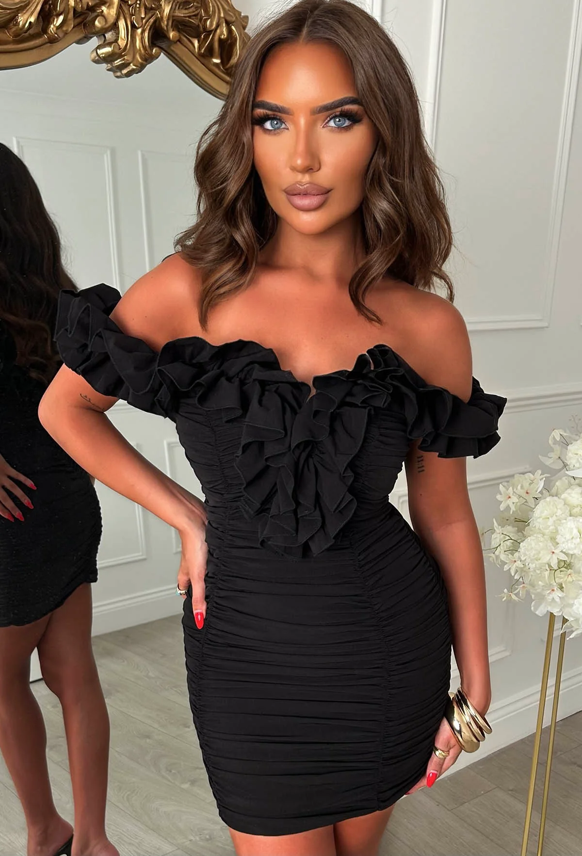 Slaycation Sweetie Black Ruffle Detail Mini Dress - Image 4