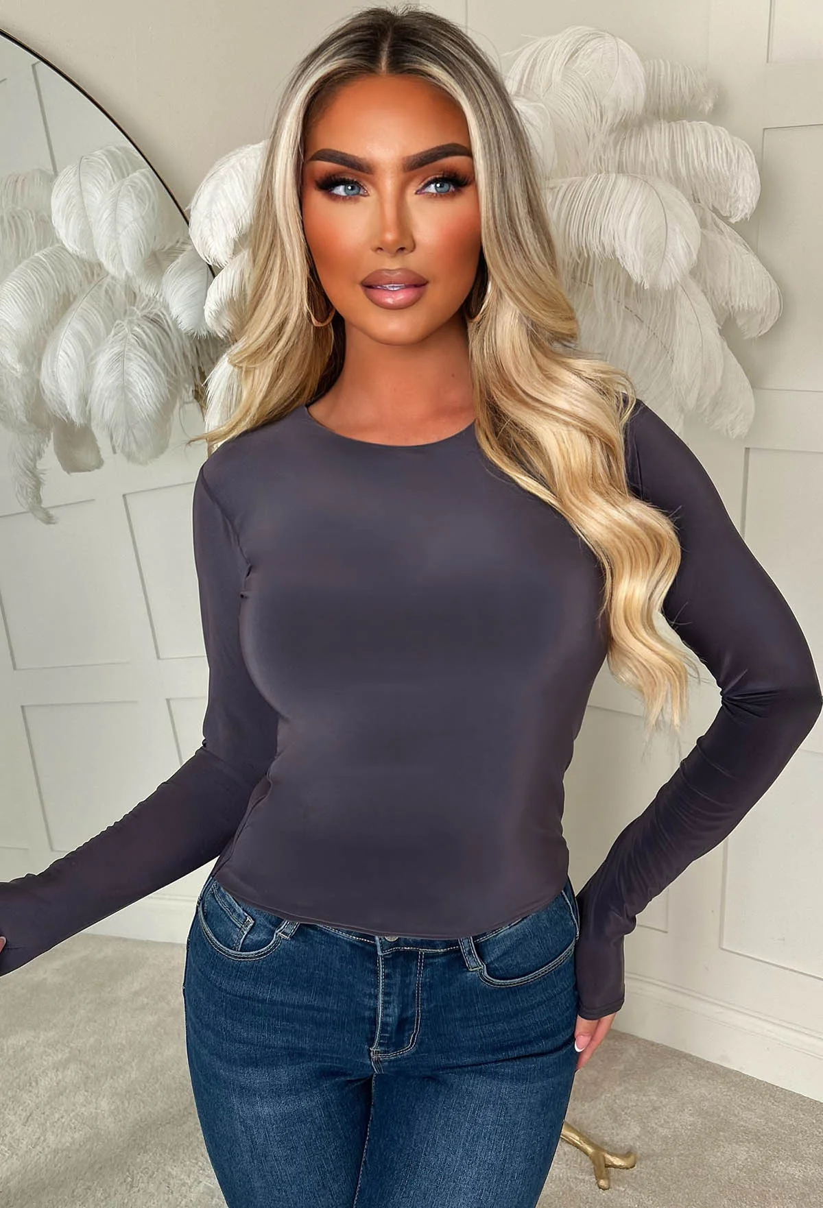 Sleek Aura Charcoal Long Sleeve Top - Image 3