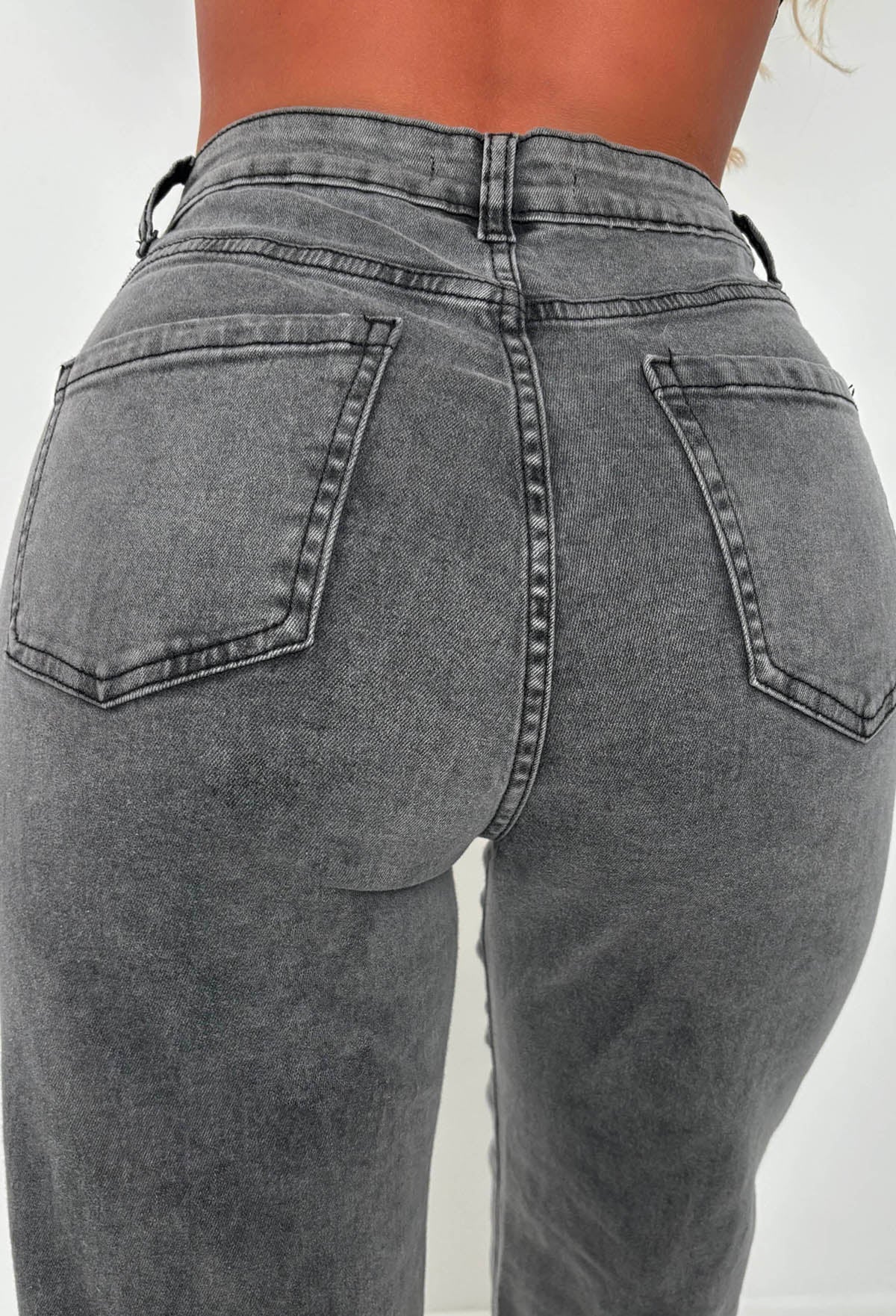 Slim Pickings Black Stitch Seamed Stretch Straight Leg Jeans - Image 3