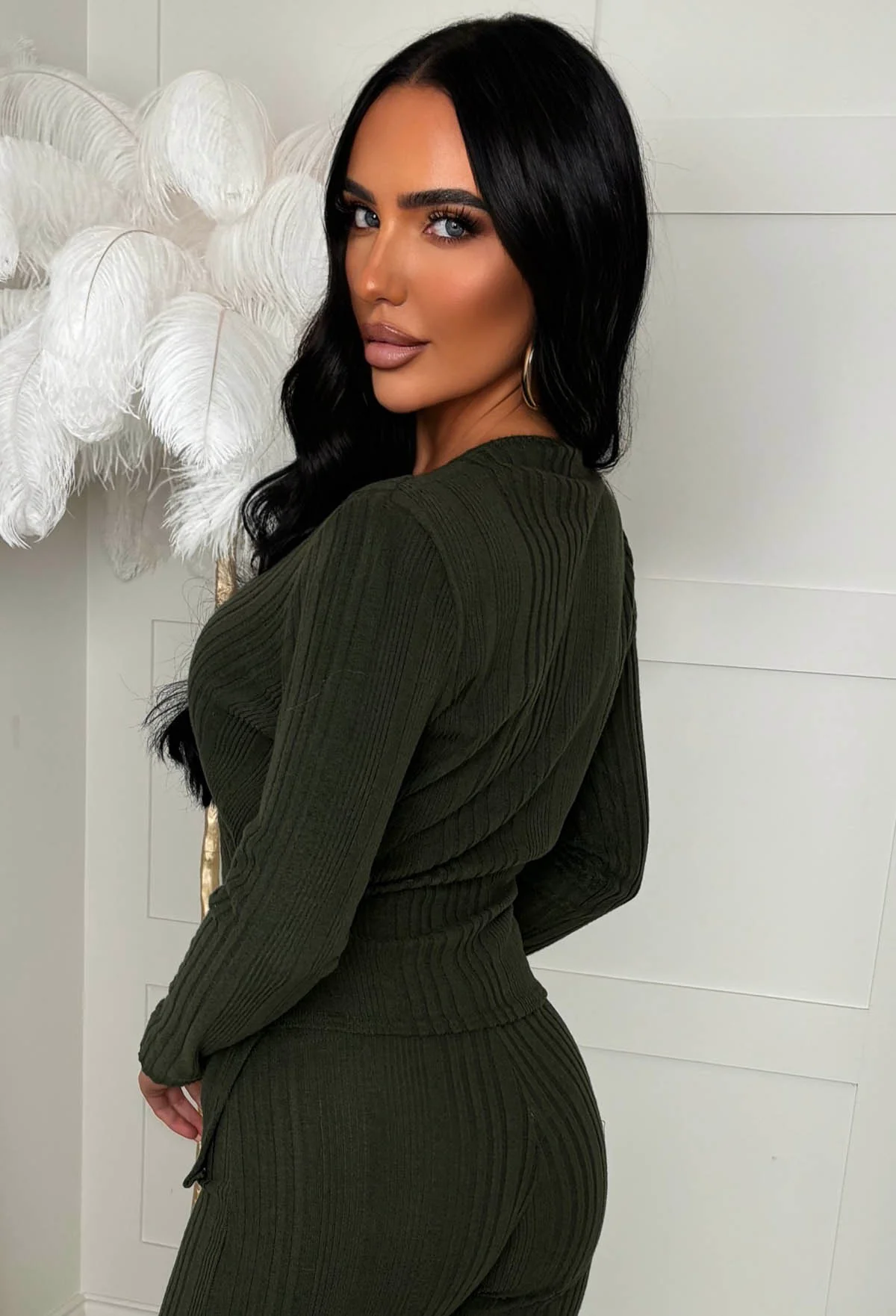 Snug Bug Khaki Ribbed Wrap Top & Trousers Loungewear Set - Image 4