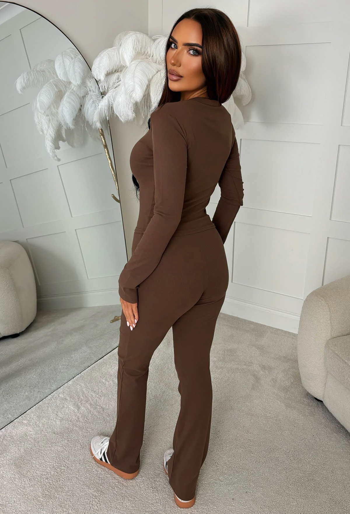 Snug Mode Chocolate Brown Soft Top & Trouser Basic Lounge Co-Ord Set - Image 4