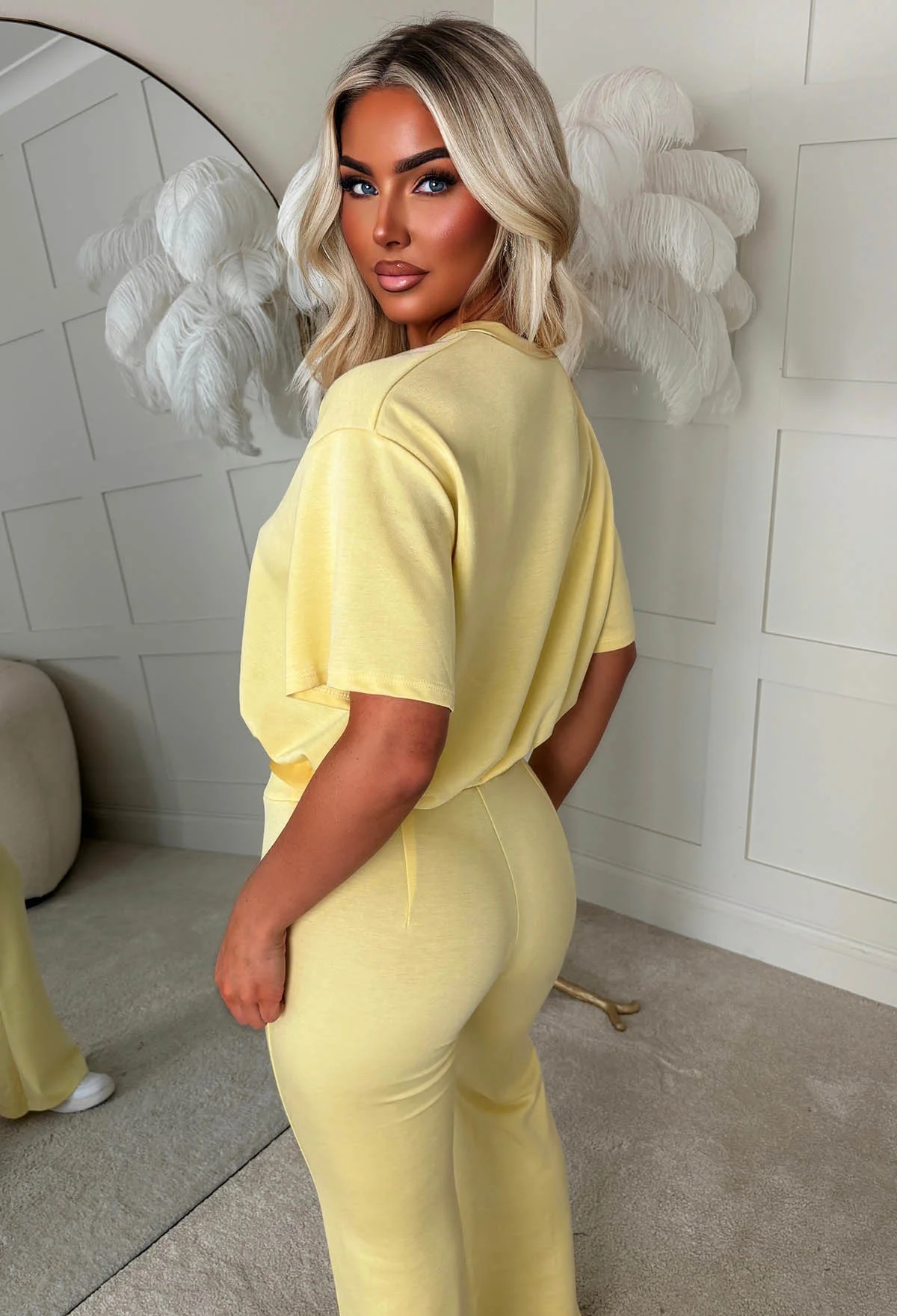 Soft Slay Yellow Bubble Hem Lounge Co-Ord Set - Image 3