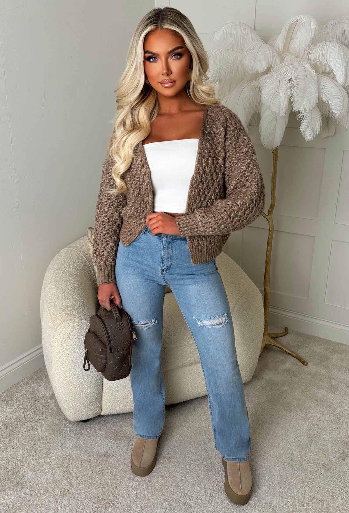 Sophia Mocha Chunky Knit Cardigan - Image 2
