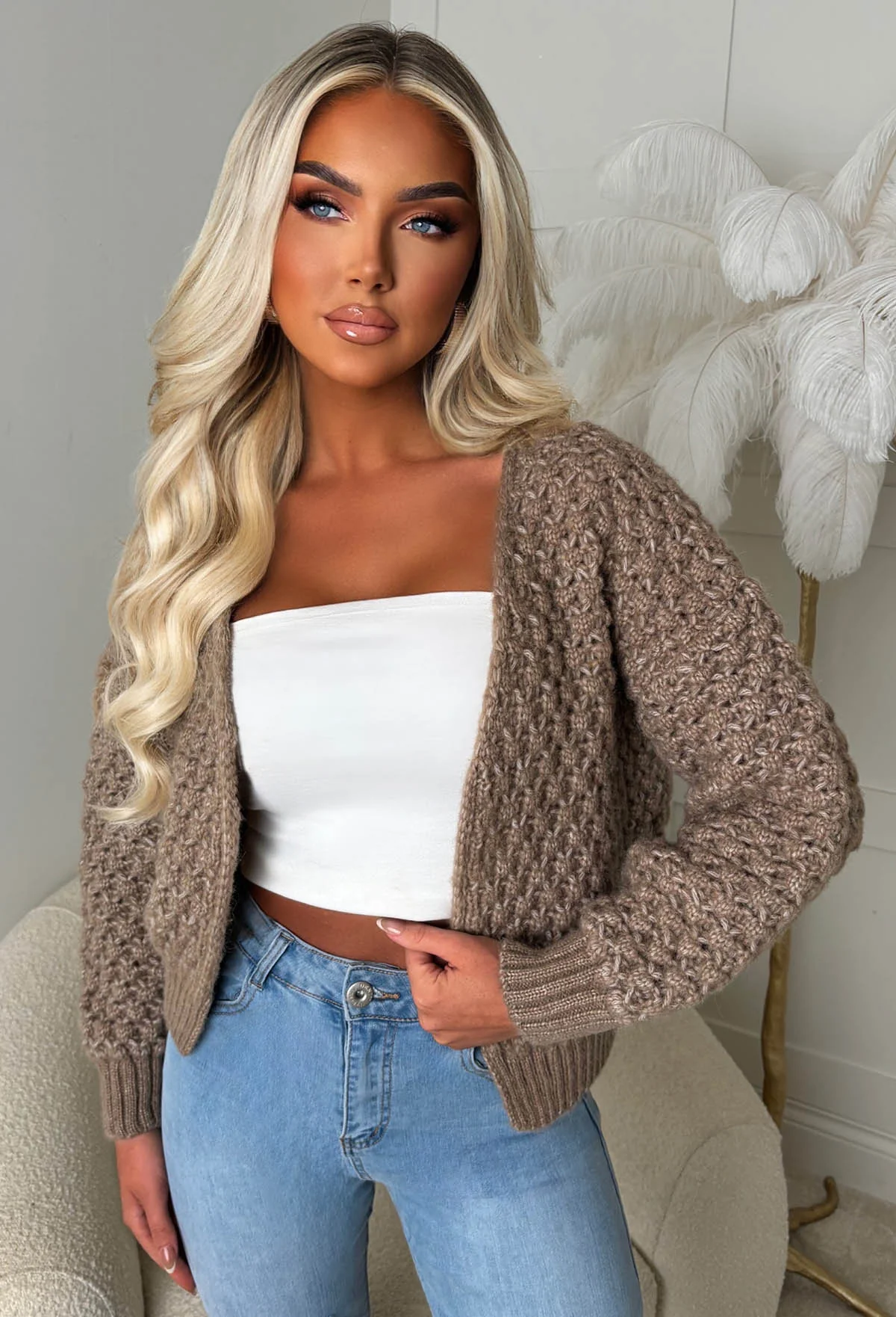 Sophia Mocha Chunky Knit Cardigan - Image 3