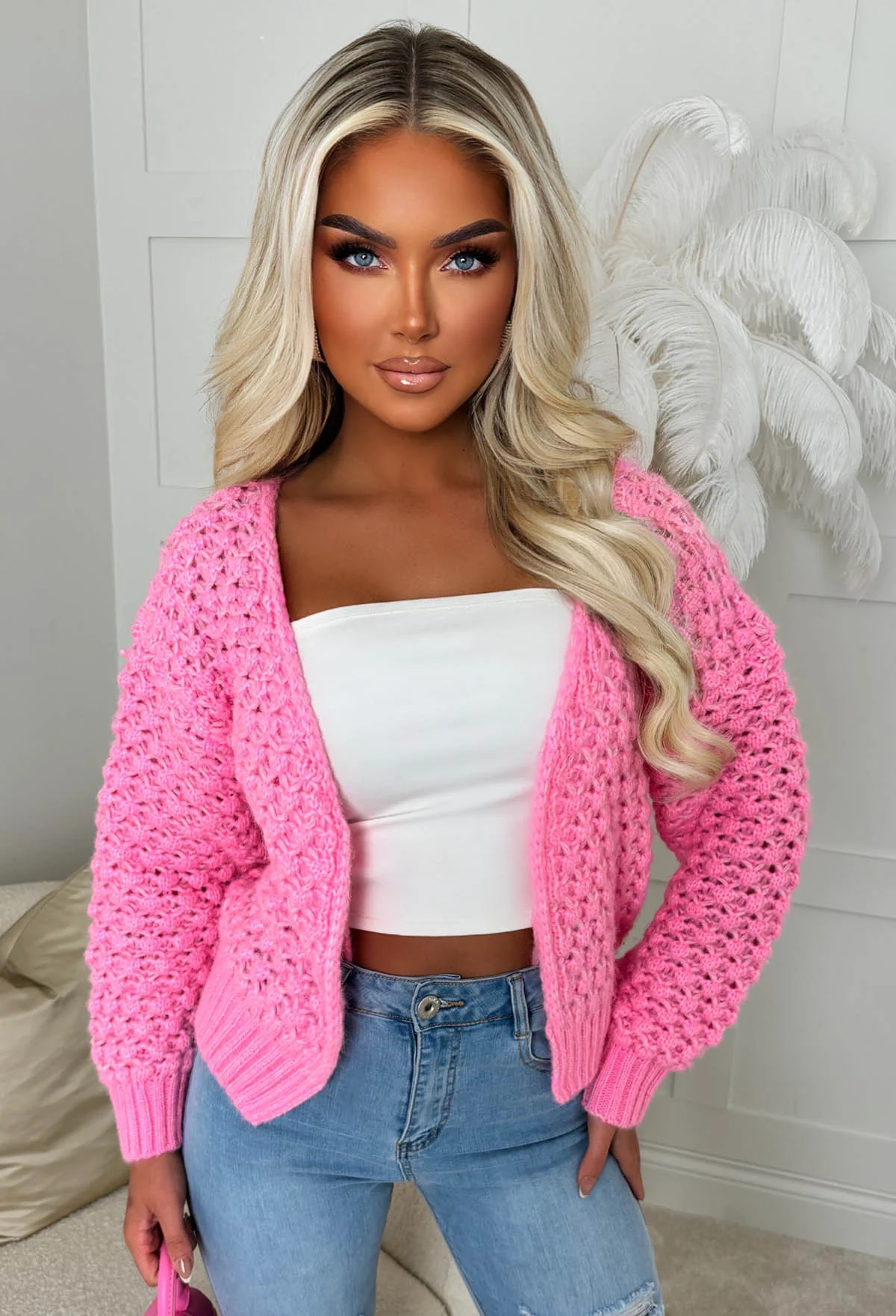 Sophia Pink Chunky Knit Cardigan - Image 2
