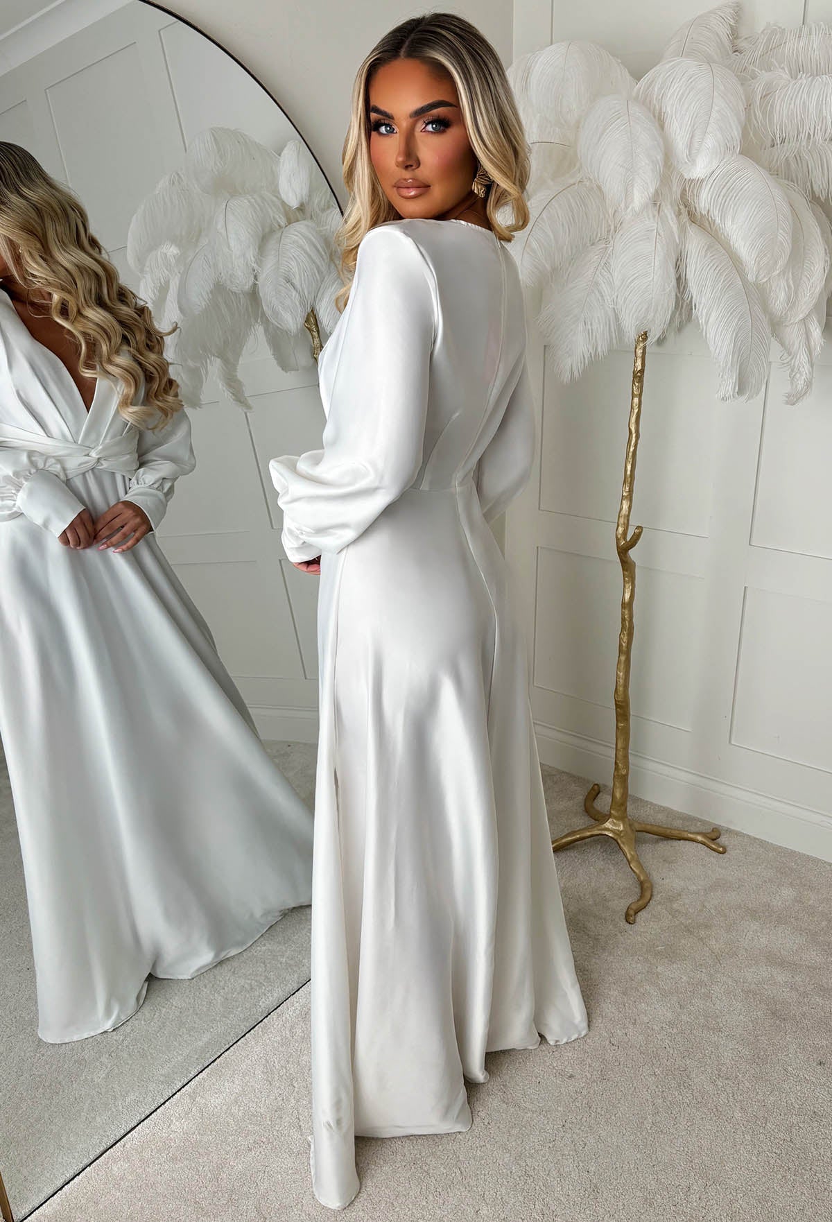 Sophisticated Illusion White Plunge Front Split Maxi Dress - Image 2