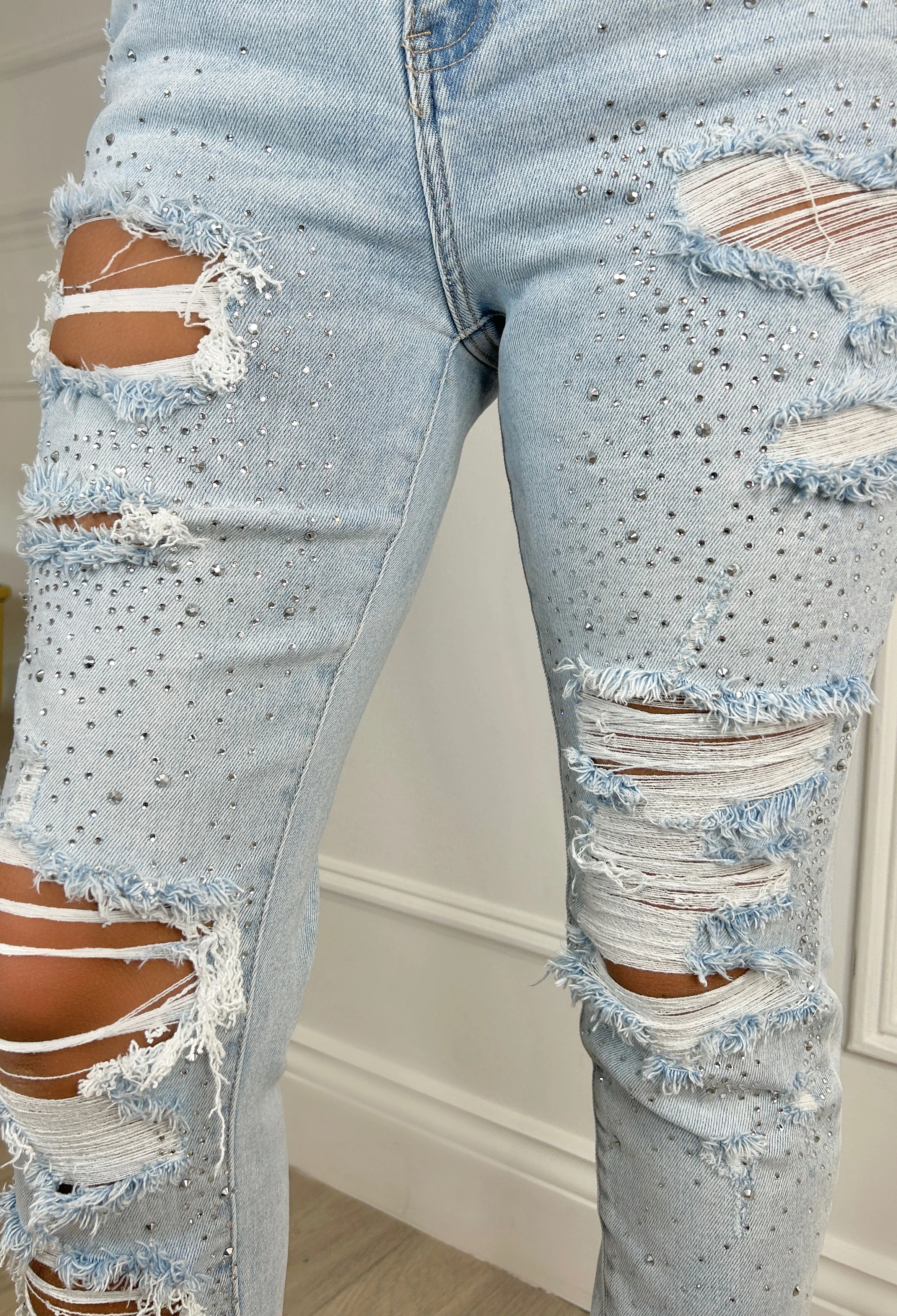 Sparkle Days Light Blue Sparkle Ripped Jeans - Image 2