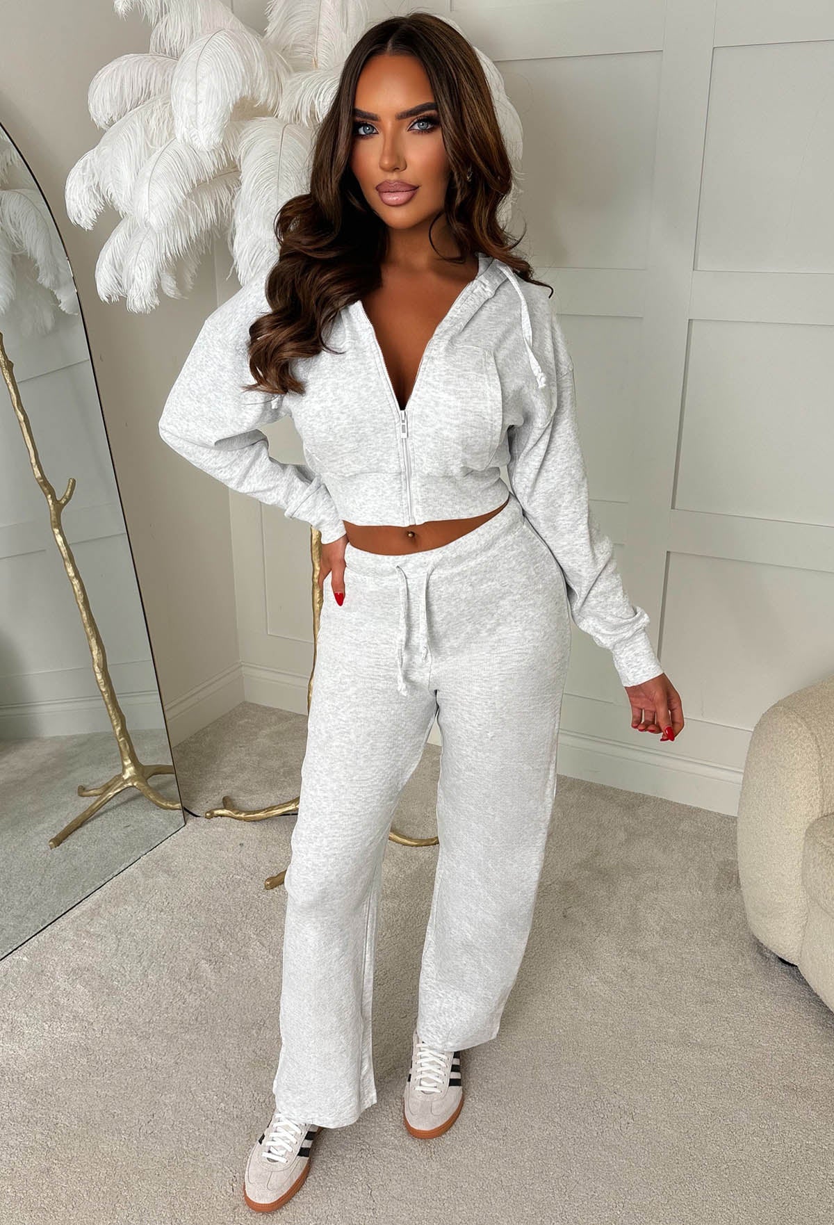 Stay Cool Grey Marl Cropped Zip Hoodie & Trouser Set - Image 3
