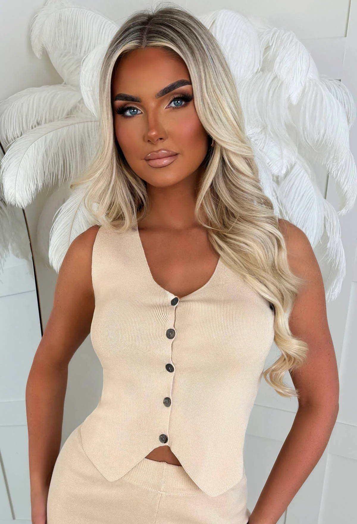 Stay Trending Beige Knitted Waistcoat and Trouser Co-Ord Set - Image 3