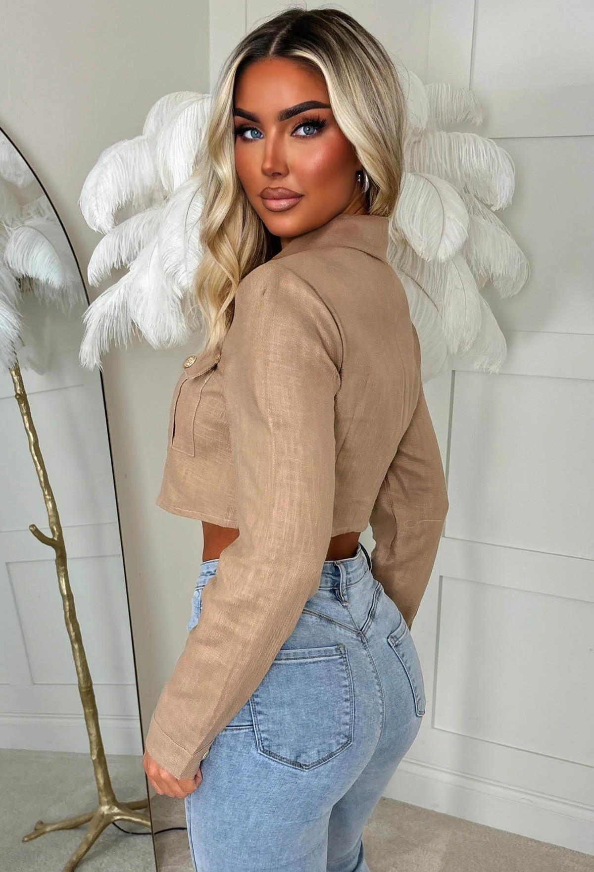 Subtle Stunner Camel Cropped Linen Jacket - Image 2