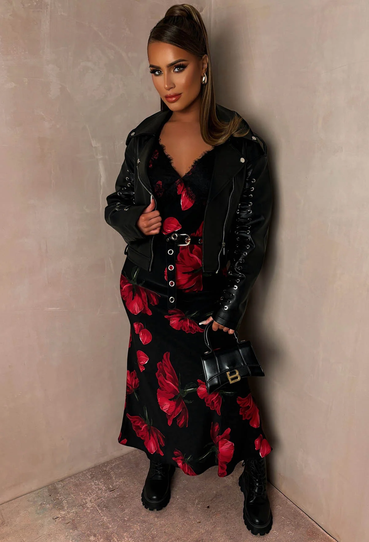 Sultry Siren Black Floral Print Lace Trim Cami Dress - Image 3