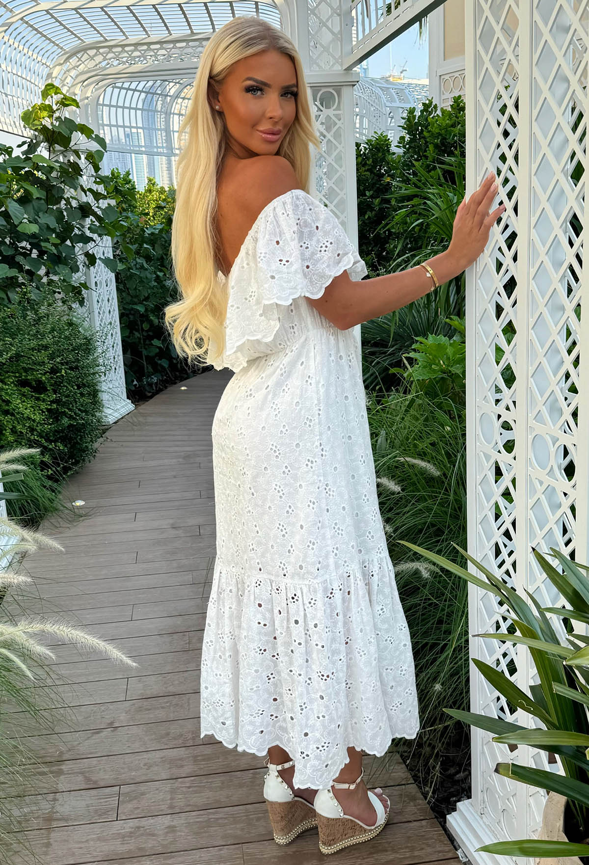 Summer Affair White Bardot Broderie Anglaise Maxi Dress - Image 2