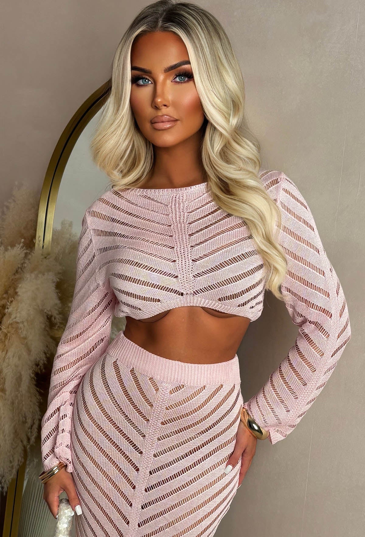 Summer Kisses Pink Sheer Knit Midi Skirt Co-Ord Set - Image 3