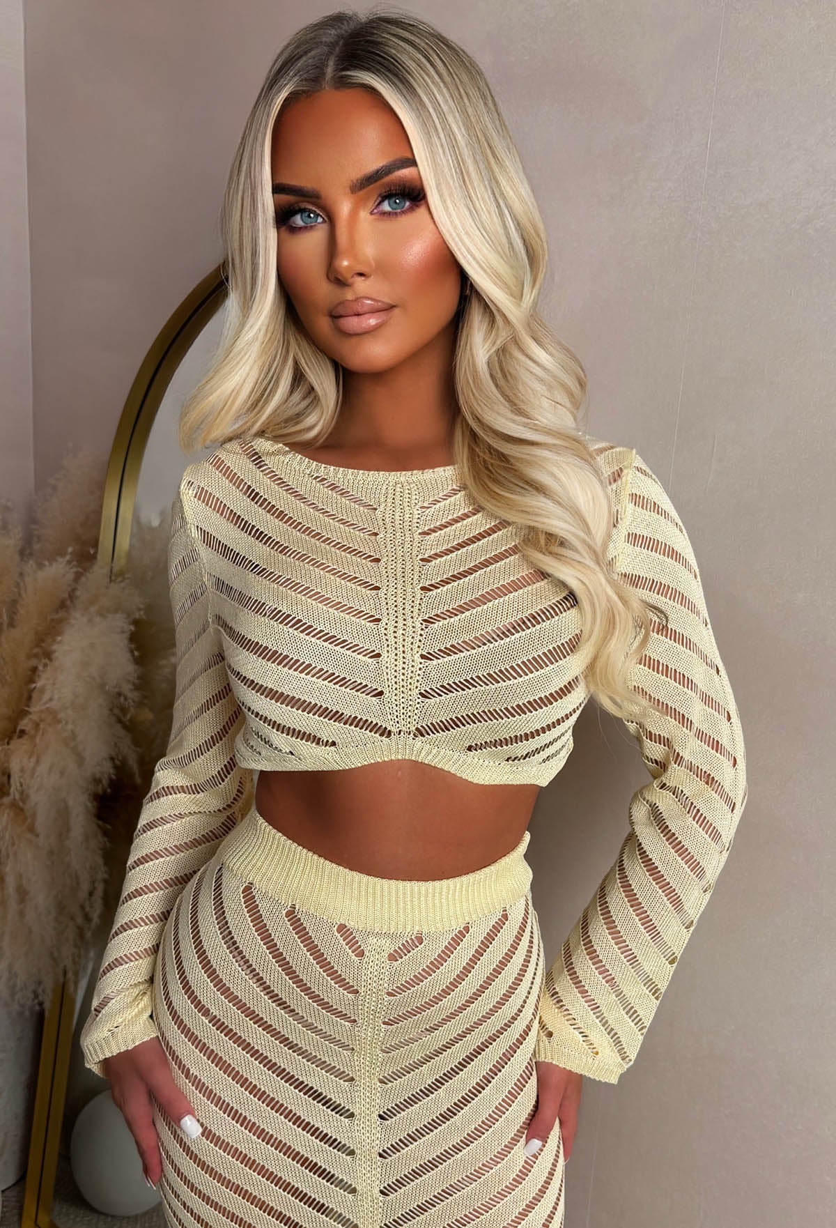 Summer Kisses Yellow Sheer Knit Midi Skirt Co-Ord Set - Image 2