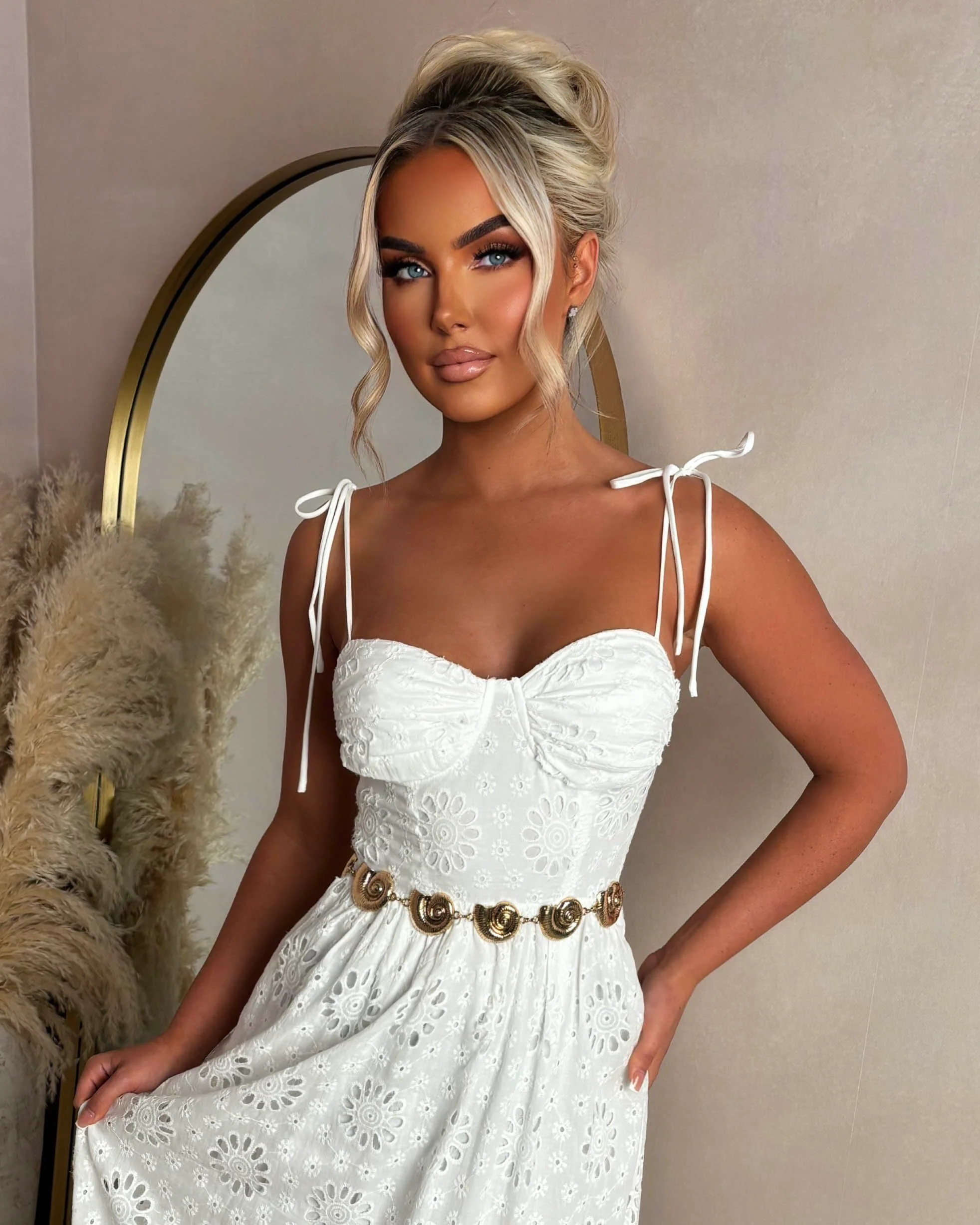 Summer Seduction White Broiderie Tie Strap Maxi Dress - Image 5