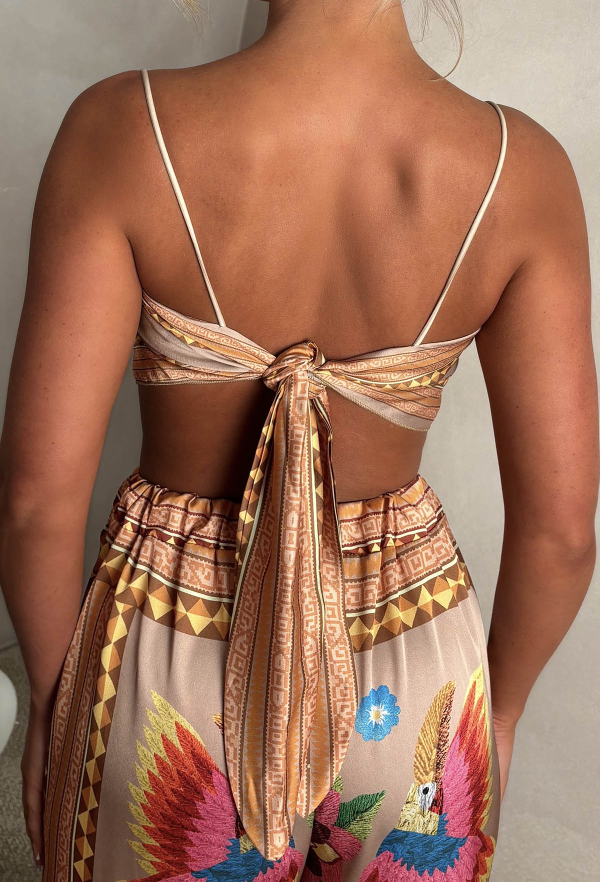 Sunkissed Sizzle Taupe Satin Top And Trouser Co-Ord - Image 6