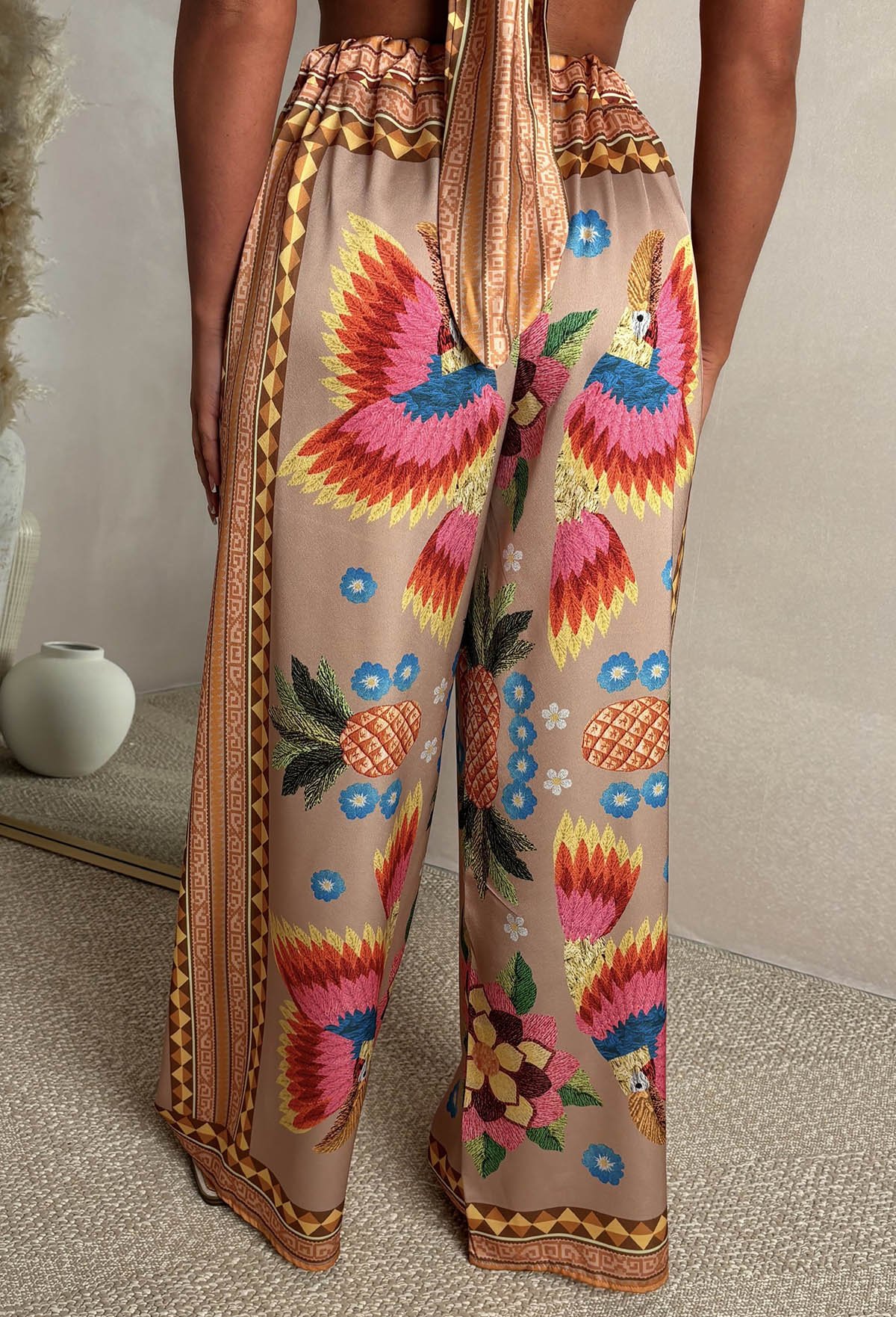 Sunkissed Sizzle Taupe Satin Top And Trouser Co-Ord - Image 7