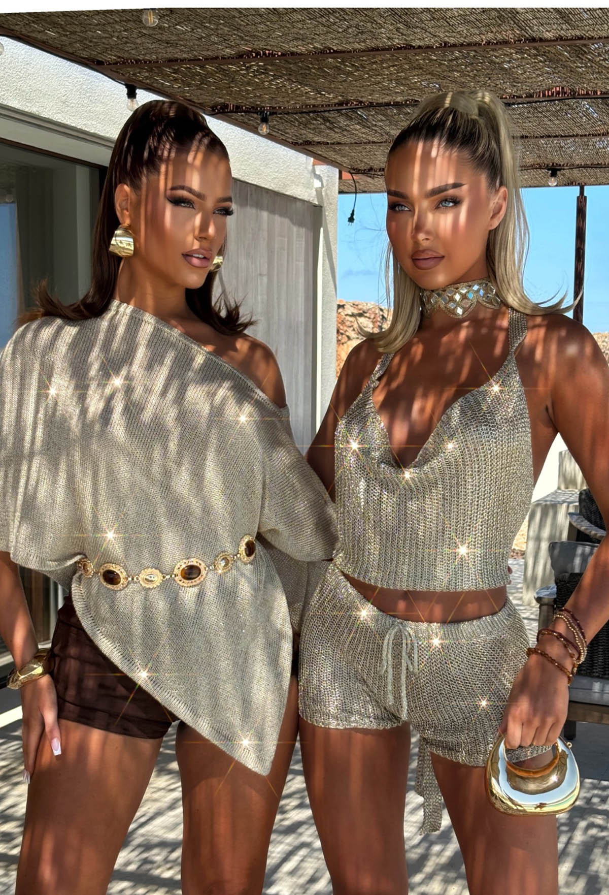 Sunlit Ember Gold Metallic Knitted Co-Ord Cover Up Set - Image 5