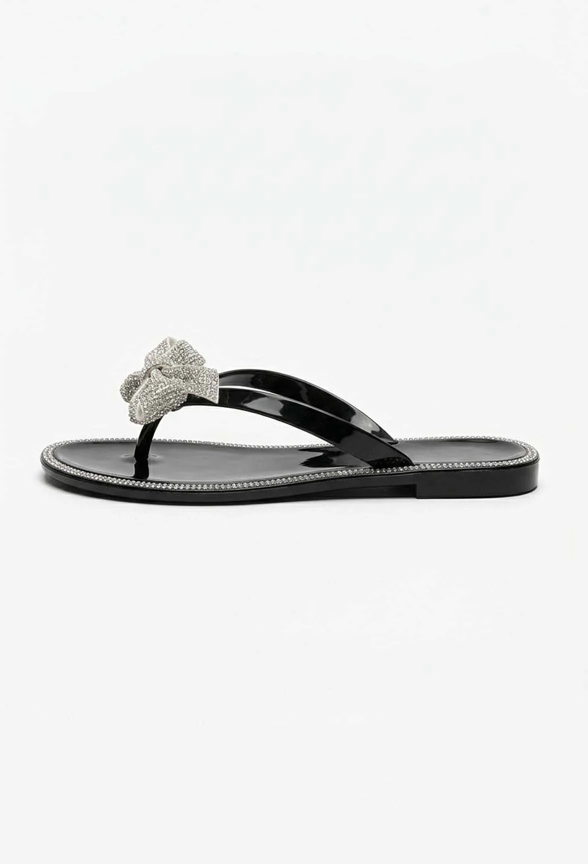 Sweet And Sleek Black Embellished Bow Sandals - Image 3