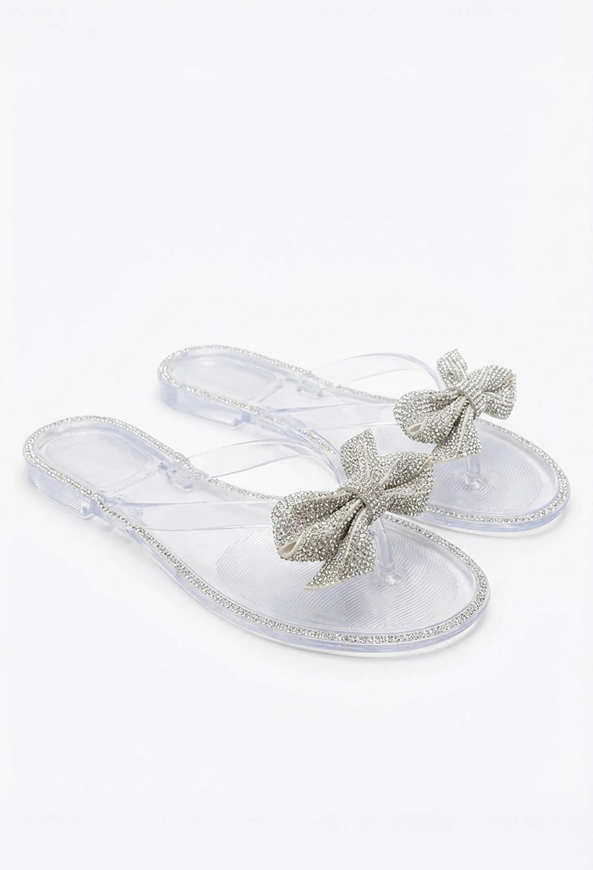 Sweet And Sleek Silver Embellished Bow Sandals - Image 3