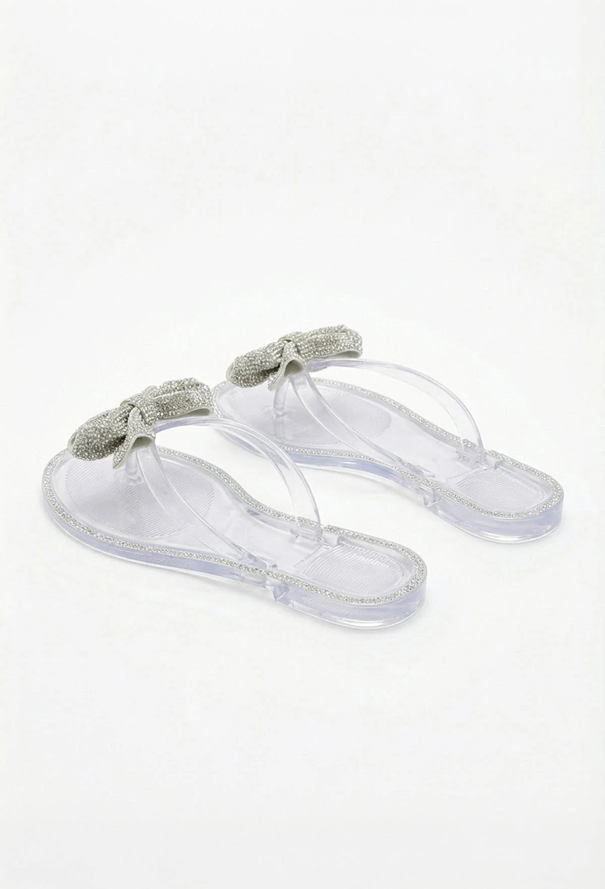 Sweet And Sleek Silver Embellished Bow Sandals - Image 4