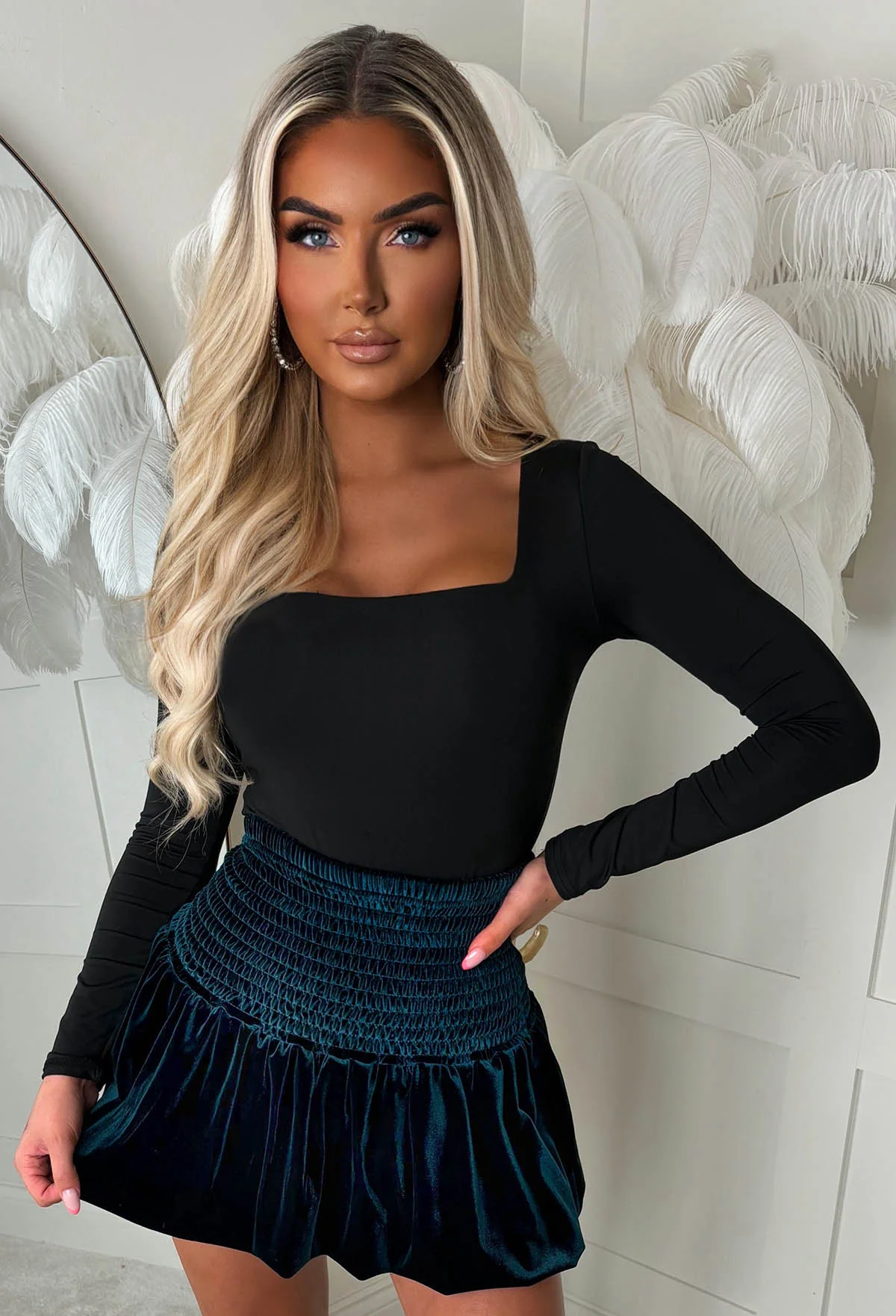 Sweet Embrace Green Velvet Puff Ball Skirt - Image 3