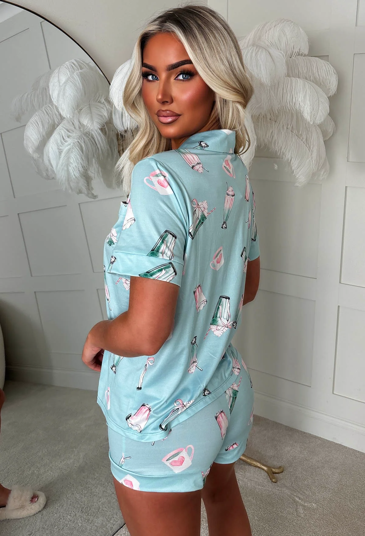 Sweet Like Matcha Green Strawberry Matcha Print Short Sleeve Super Soft Pyjama Set - Image 2