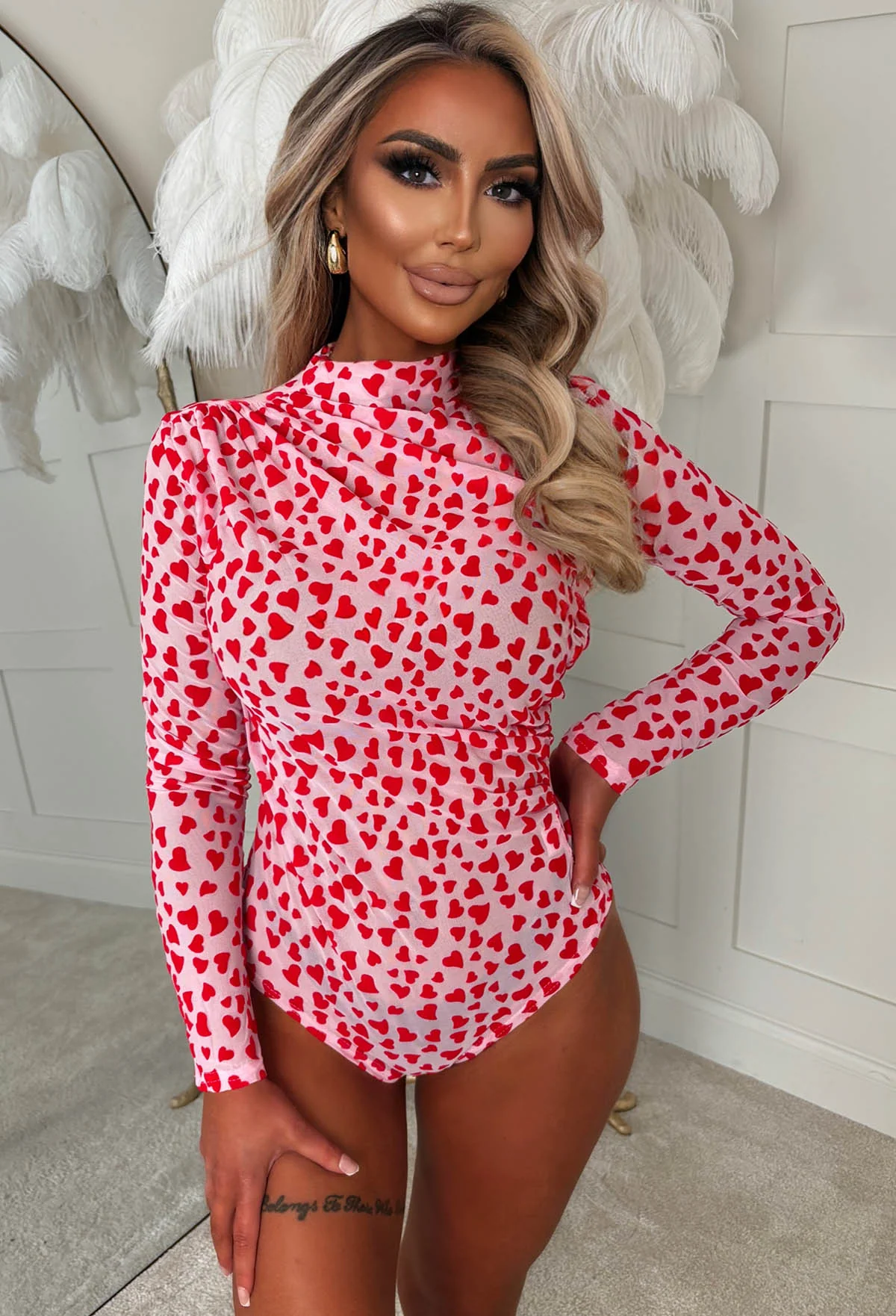 Sweetheart Hour Pink Mesh Ruched Bodysuit - Image 2