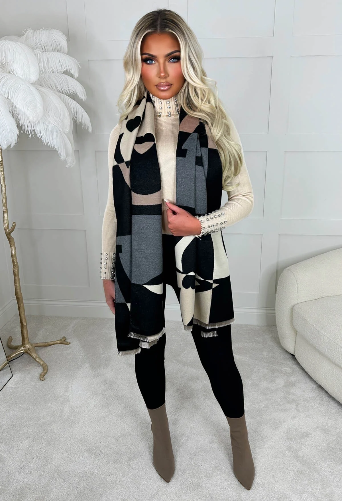 Take Me Out Beige Slogan Design Scarf - Image 2
