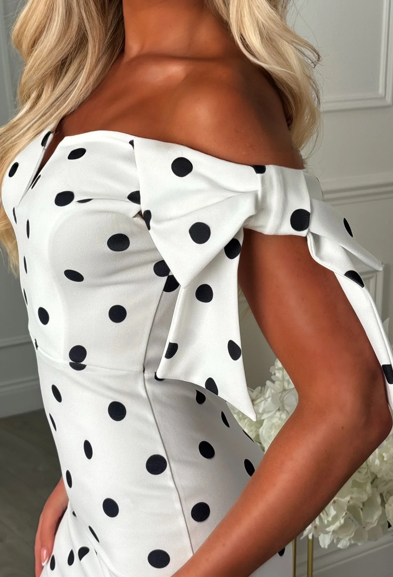Tied With A Kiss Polka Dot Monochrome Midaxi Dress With Side Bow - Image 2