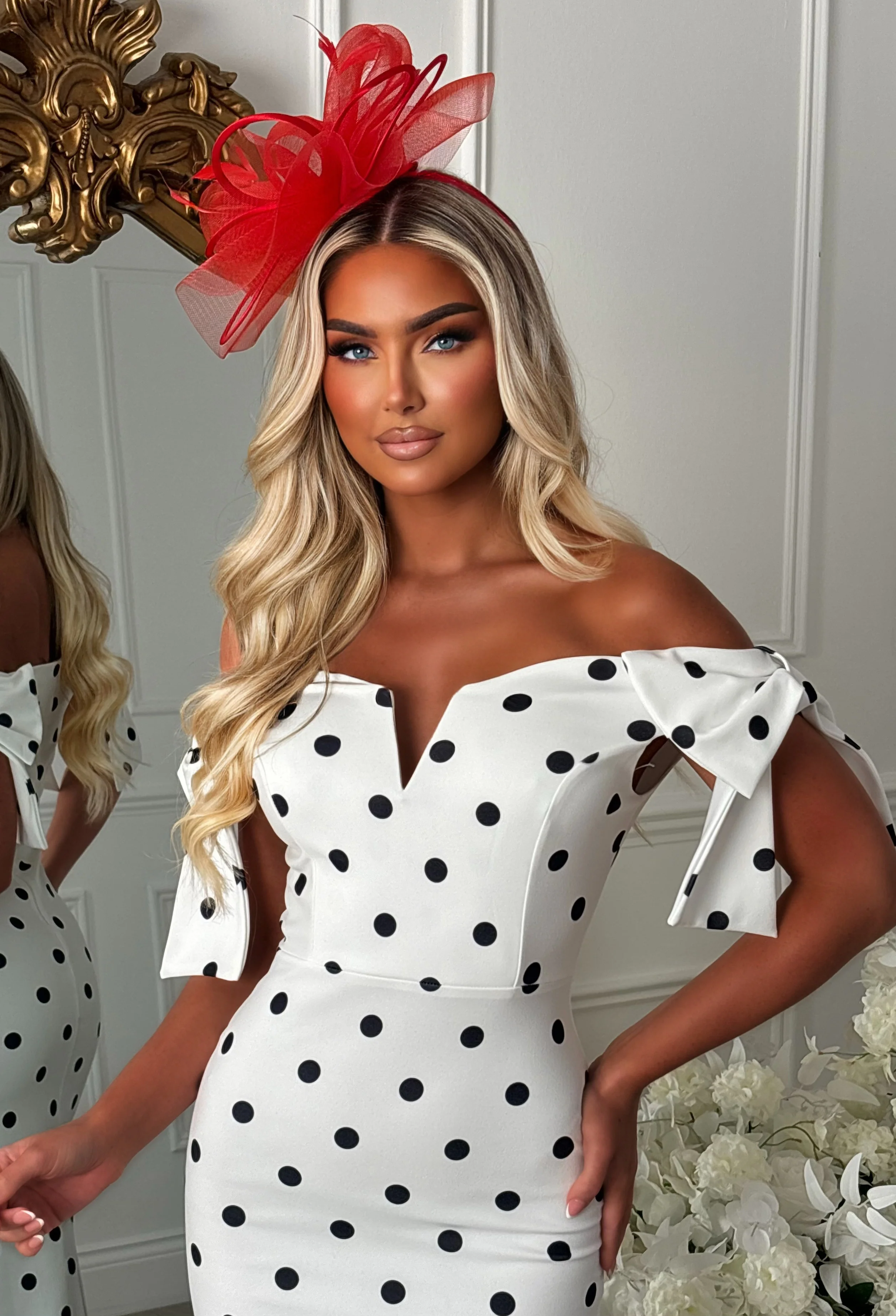 Tied With A Kiss Polka Dot Monochrome Midaxi Dress With Side Bow - Image 4