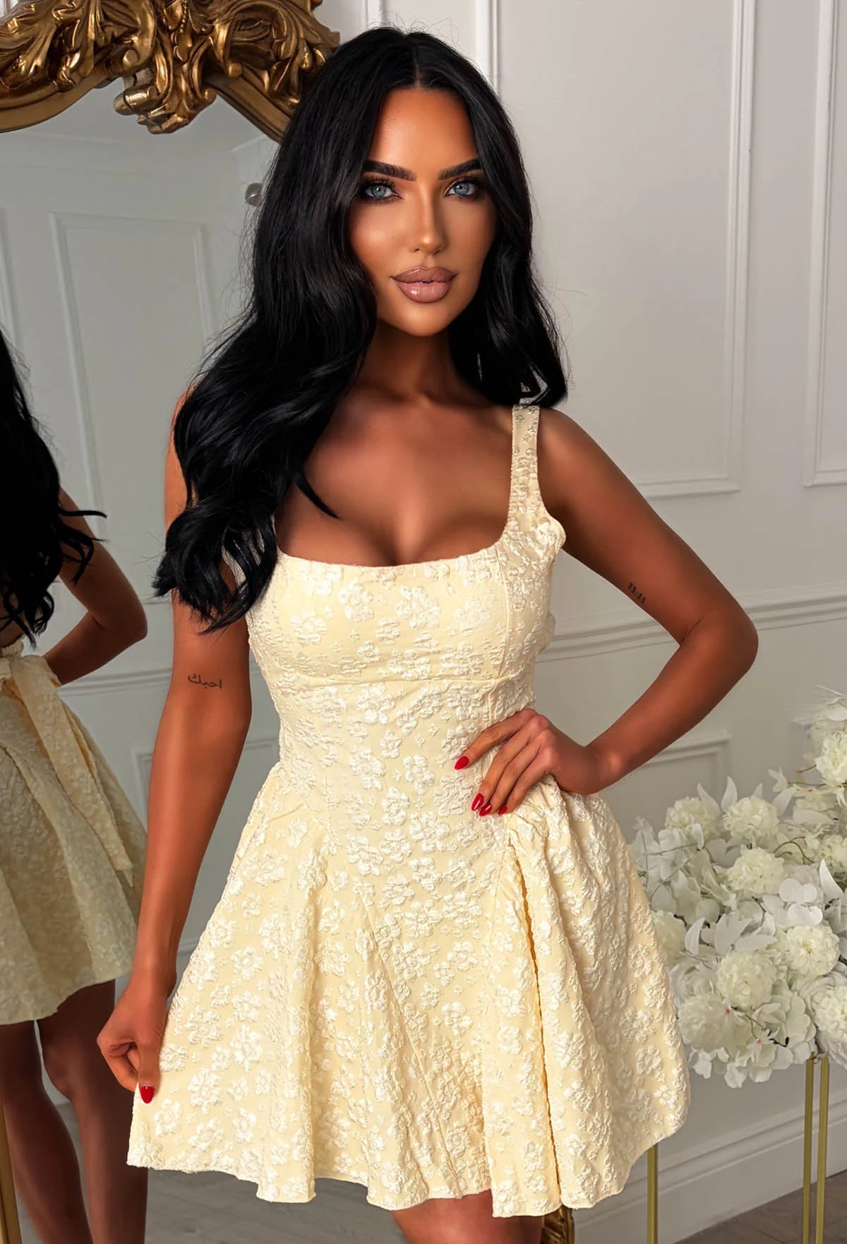 Tiny Muse Lemon Textured Tie Back Mini Dress - Image 4