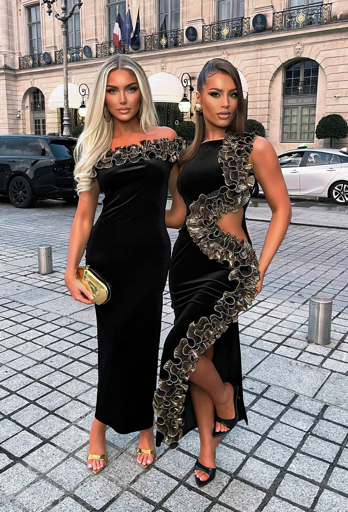 Trillion Dollar Babe Black Velvet Cut Out Glitter Maxi Dress - Image 2