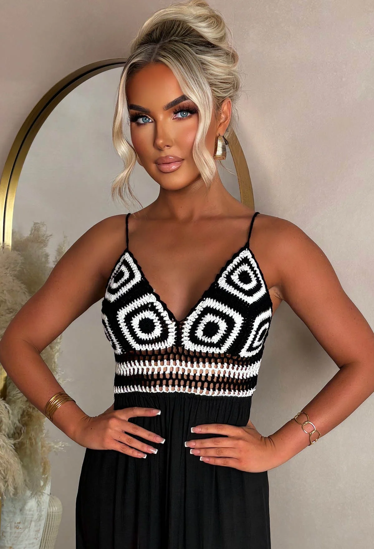 Tropical Dream Black Crochet Knit Maxi Dress - Image 3