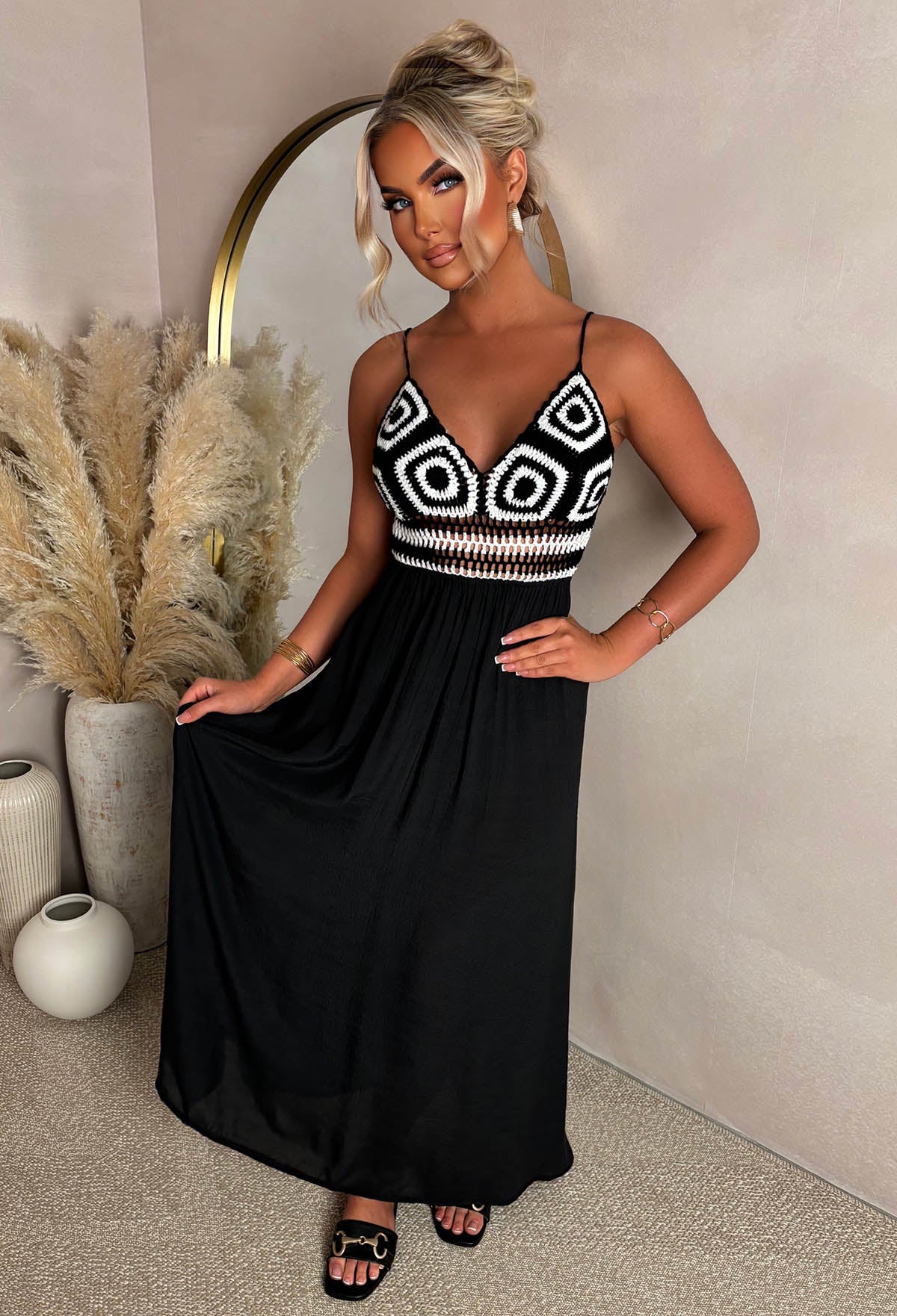 Tropical Dream Black Crochet Knit Maxi Dress - Image 4