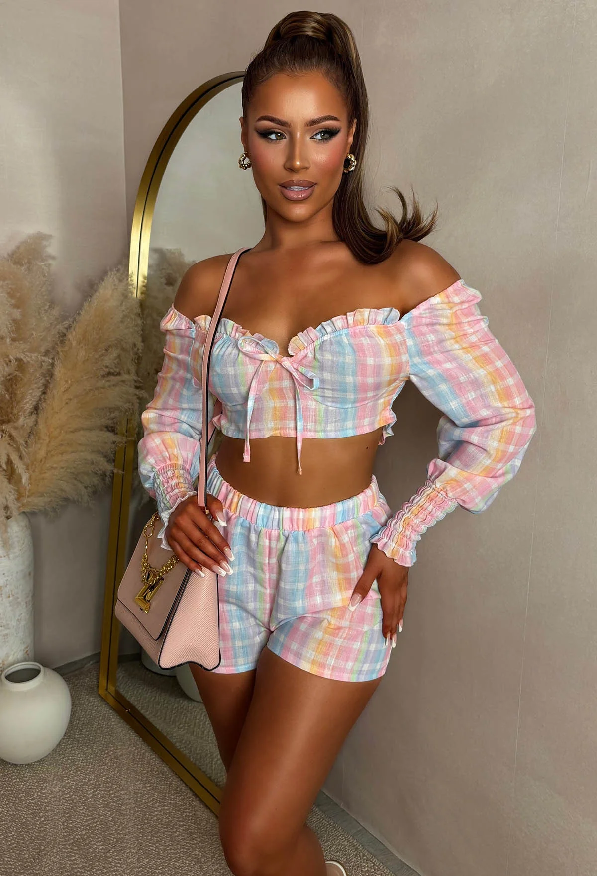 Tropical Getaway Light Pink Printed Shorts Co-Ord Outfit Set - Image 2