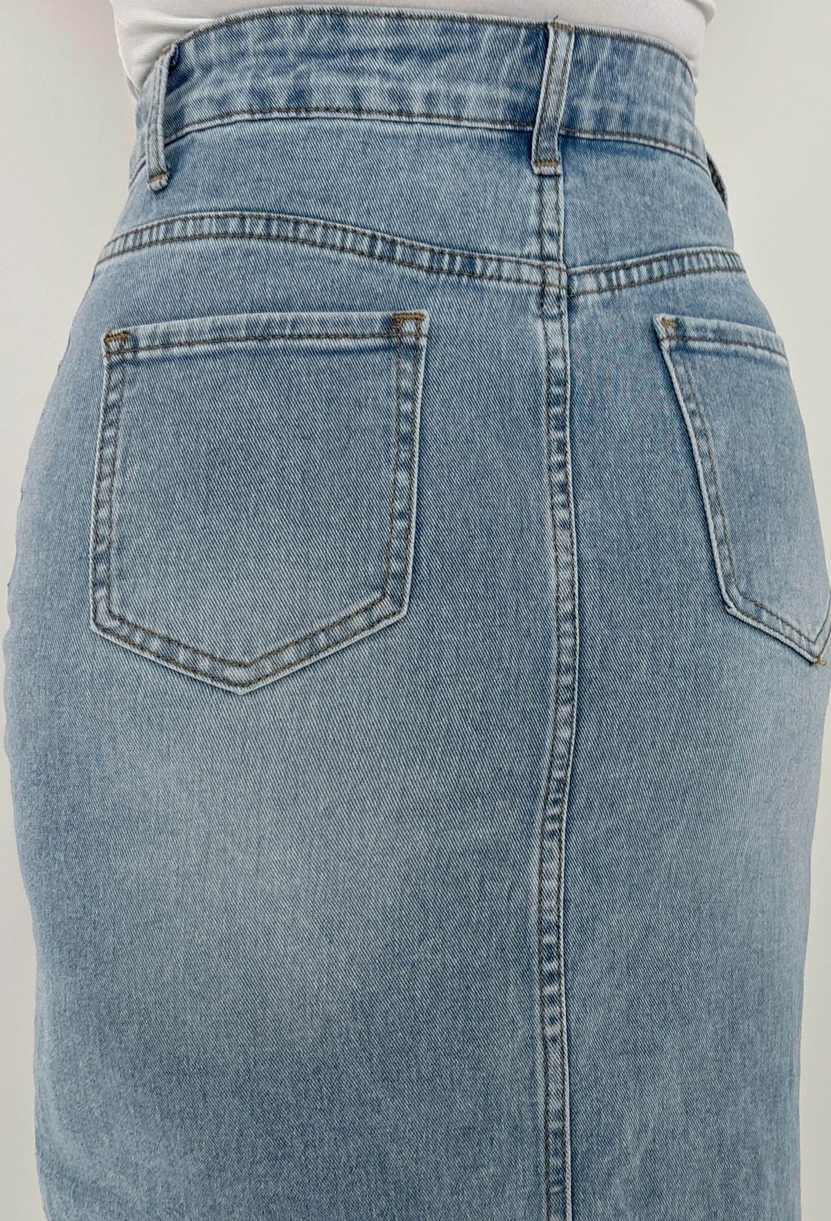 True Blue Light Wash Stretch Denim Studded Skirt - Image 6
