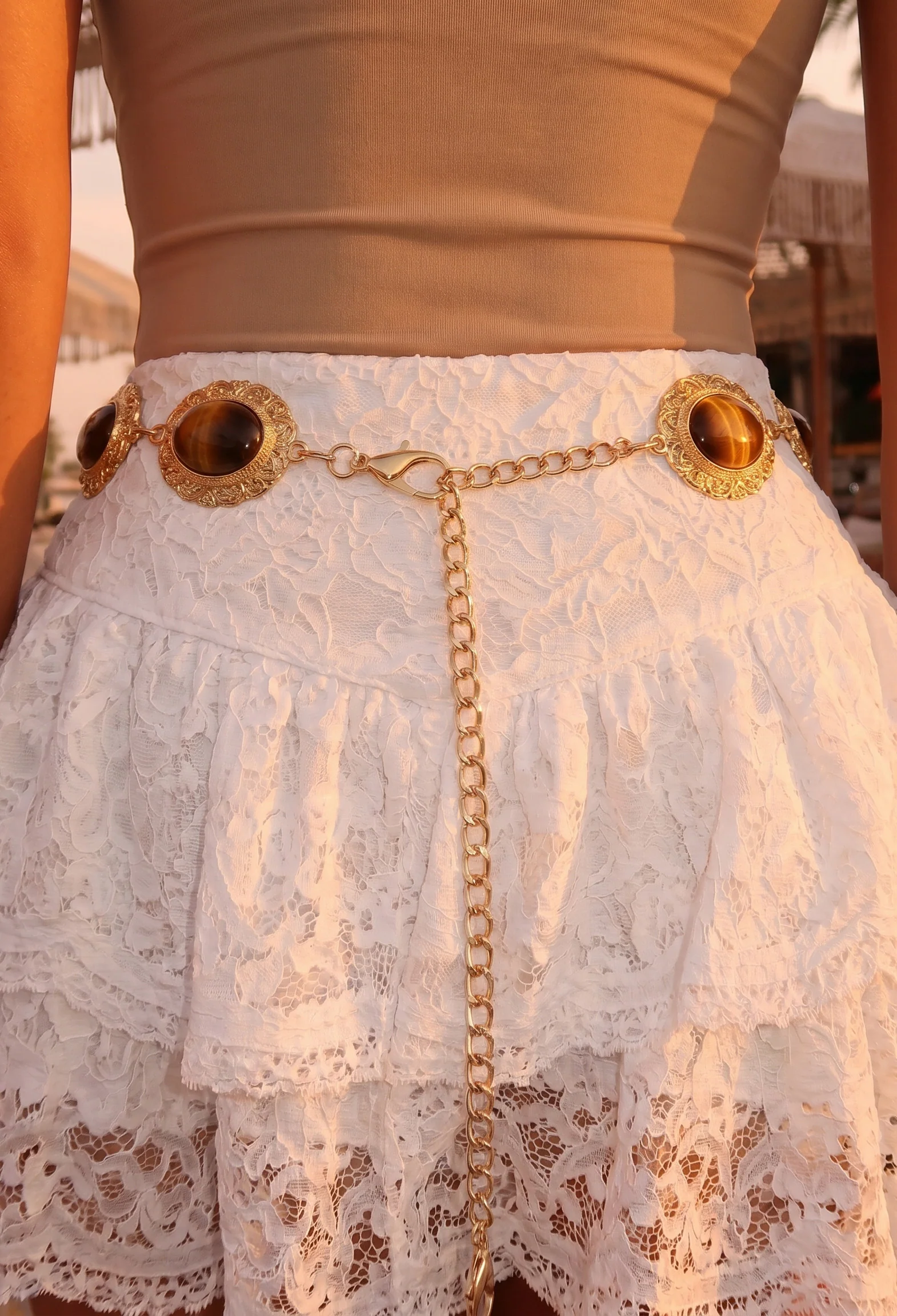Twin Halo Crystal Gold Chain Belt - Image 3