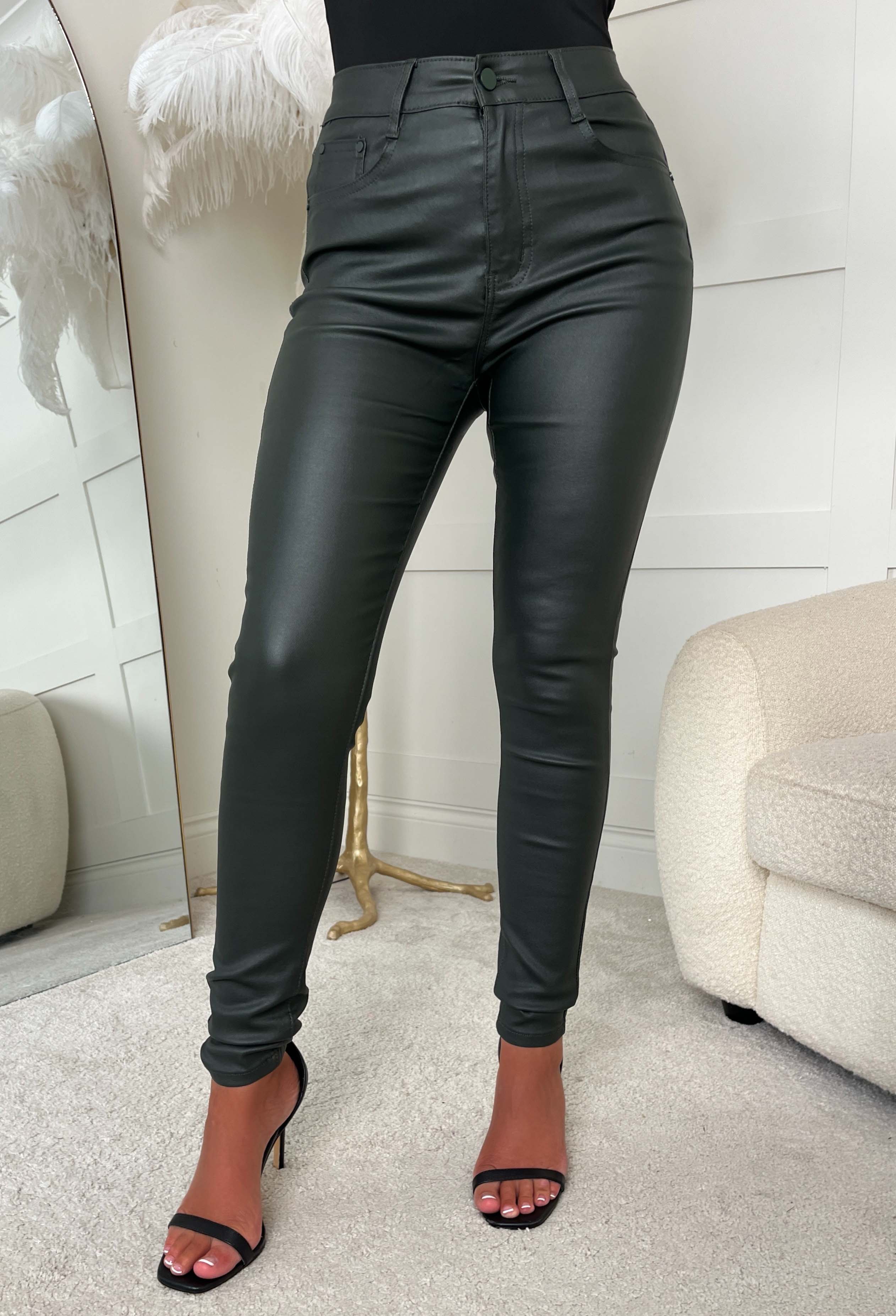 Ultimate Destiny Khaki Faux Leather Stretch Skinny Fit Jean - Image 4